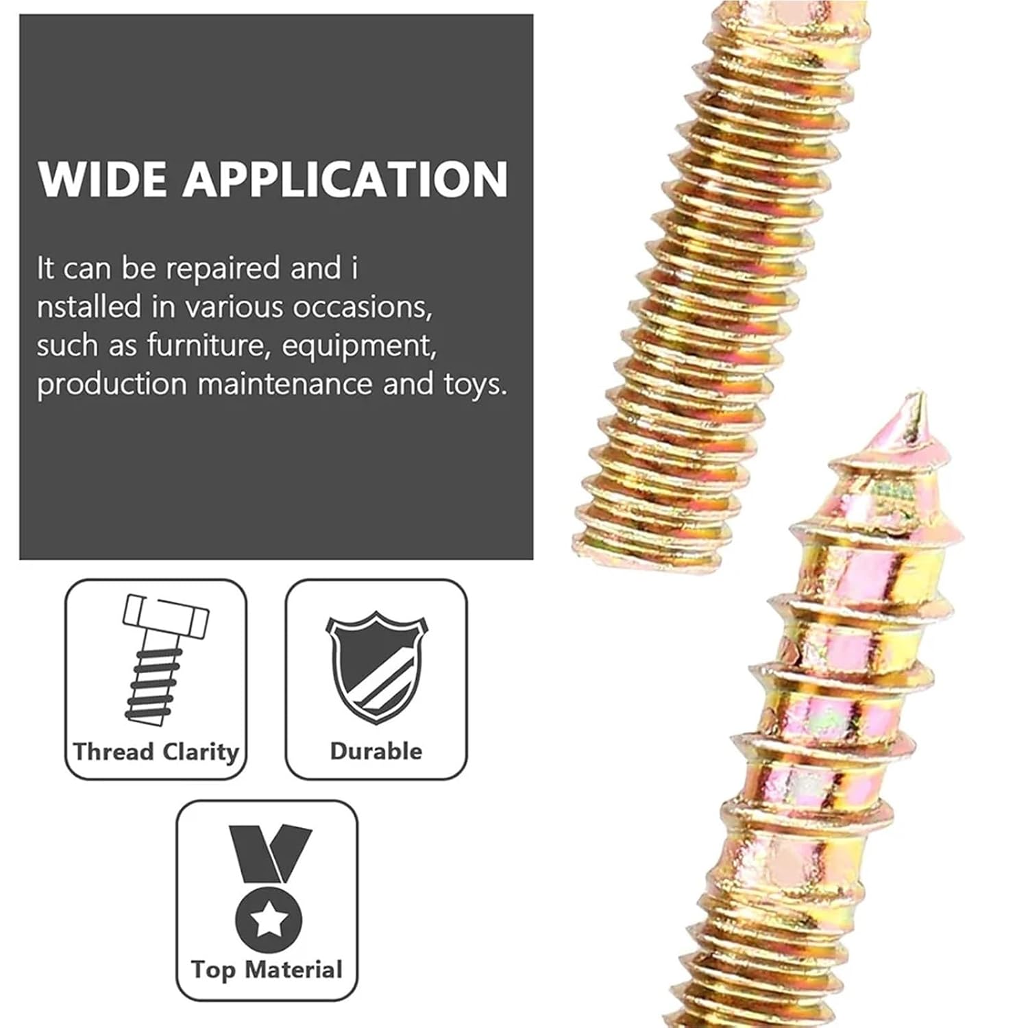 Double Sided Screw 30pcs M6 Hanger Bolts Double Headed Yellow Zinc Plated Dowel Screw Self-Tapping for Wood Furniture(M6x30mm)