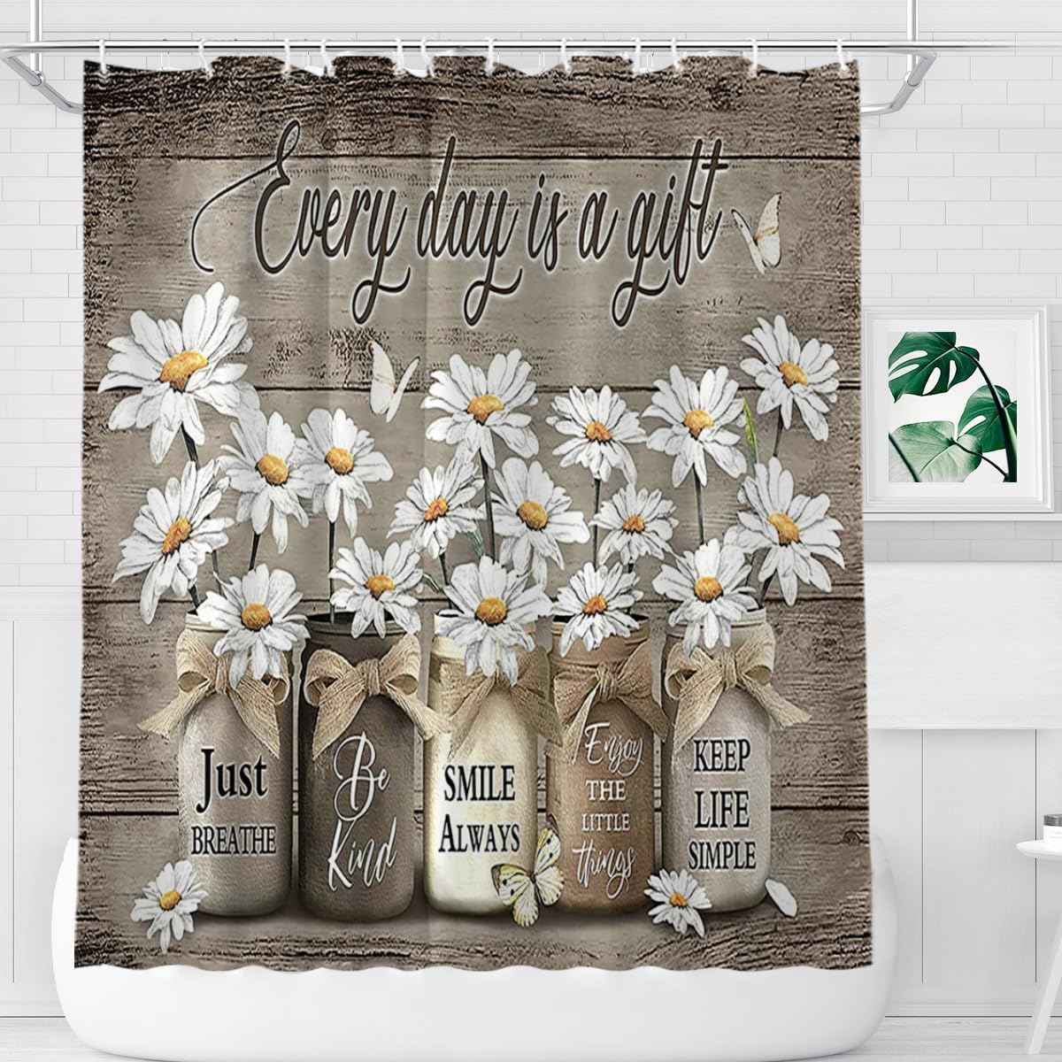 Jerkboo Farmhouse Daisy Shower Curtain Rustic Flower Floral