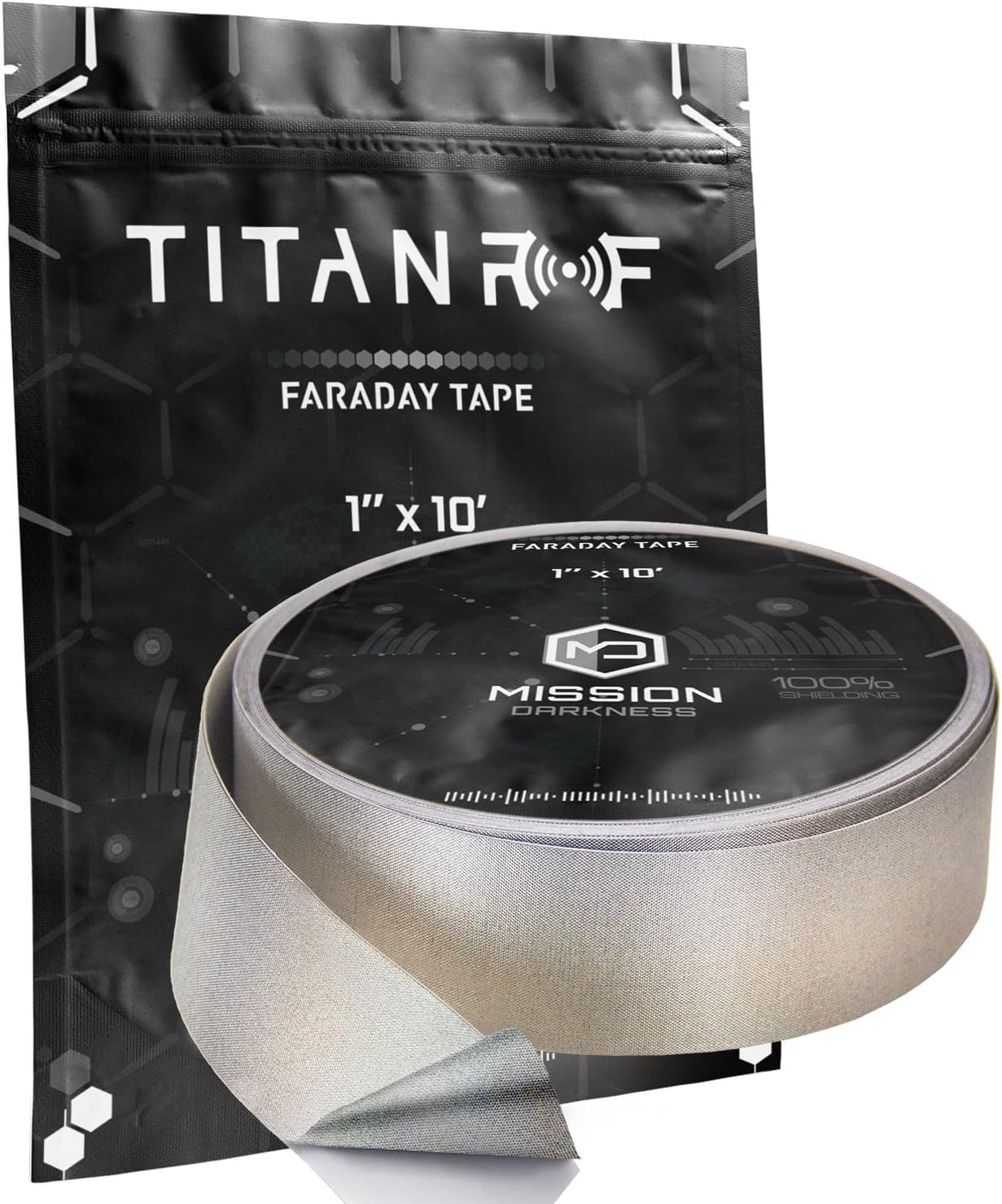 Mission Darkness TitanRF Faraday Tape - High-Shielding Conductive Adhesive Tape // Used to Connect TitanRF Fabric Sheets or Seal RF Enclosures // 1" W x 120" L (2.54cm x 3.05m)