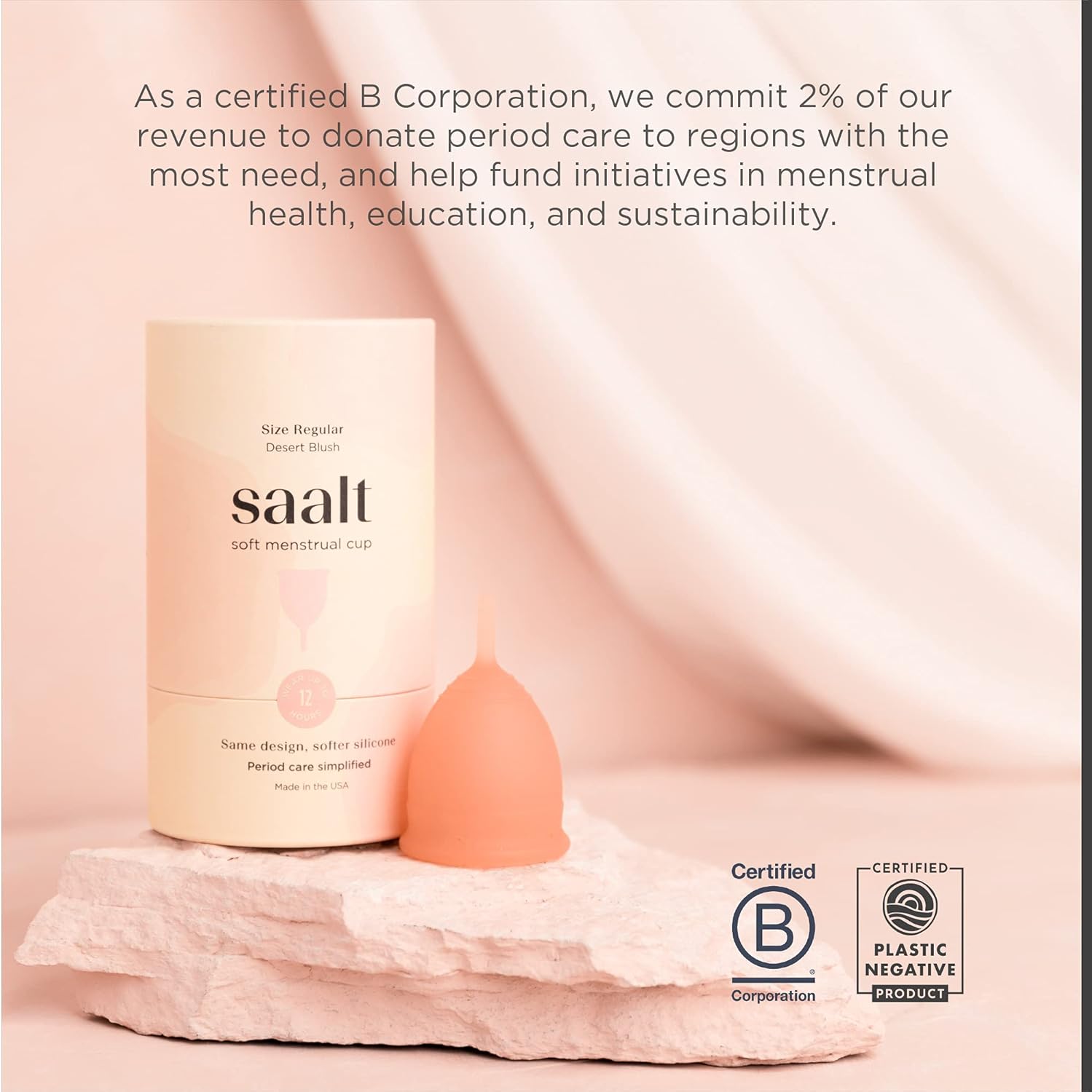 Saalt Soft Menstrual Cup - Best Sensitive Reusable Period Cup - Wear for 12 Hours - Tampon and Pad Alternative (Regular (Pack of 1), Desert Blush) : Health & Household