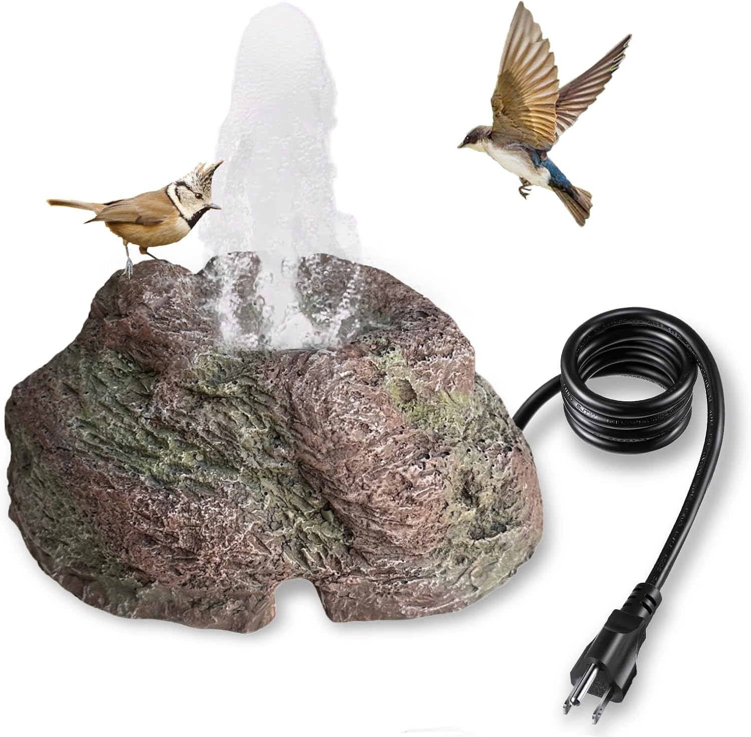 TIANCENTRAL H Electric Bird Bath Fountain Pump with Natural Rock Design, Continuous Water Bubbler (Not Solar) 7.5W Adjustable Submersible Pump with 6FT Anti-Bite Cord for Outdoor Garden & Patio Decor