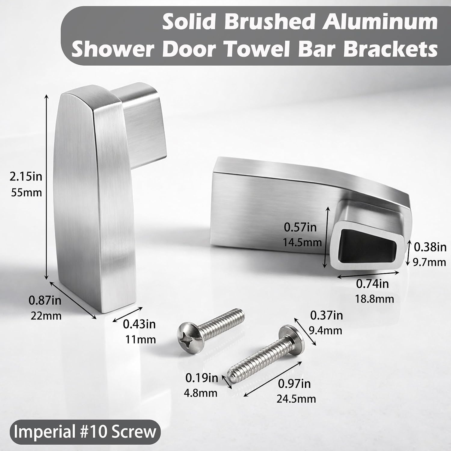Solid Aluminum Shower Door Towel Bar Brackets – Heavy-Duty Metal Replacement Brackets for Alumax & Basco Framed Doors – Rust-Proof Shower Door Handle Replacement Parts (2-Pack, Silver)