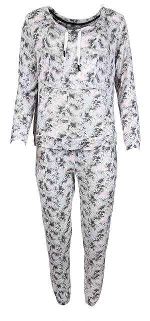 Womens Pajama Lounge Set Super Soft Cowl Neck Long Sleeve and Hacci Jogger Pants