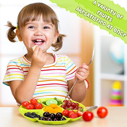 Miniatura 3 de Zhehao 4 bandejas redondas divididas para servir con tenedor desechable, platos llanos de 7 secciones de 10.6 pulgadas, placa divisora en forma de