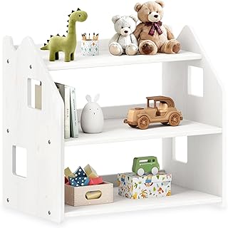 IDIMEX Estantería infantil Yasmin con 3 estantes, color blanco – Montessori – Estantería para juguetes y libros, habitación de los niños, de madera maciza de pino