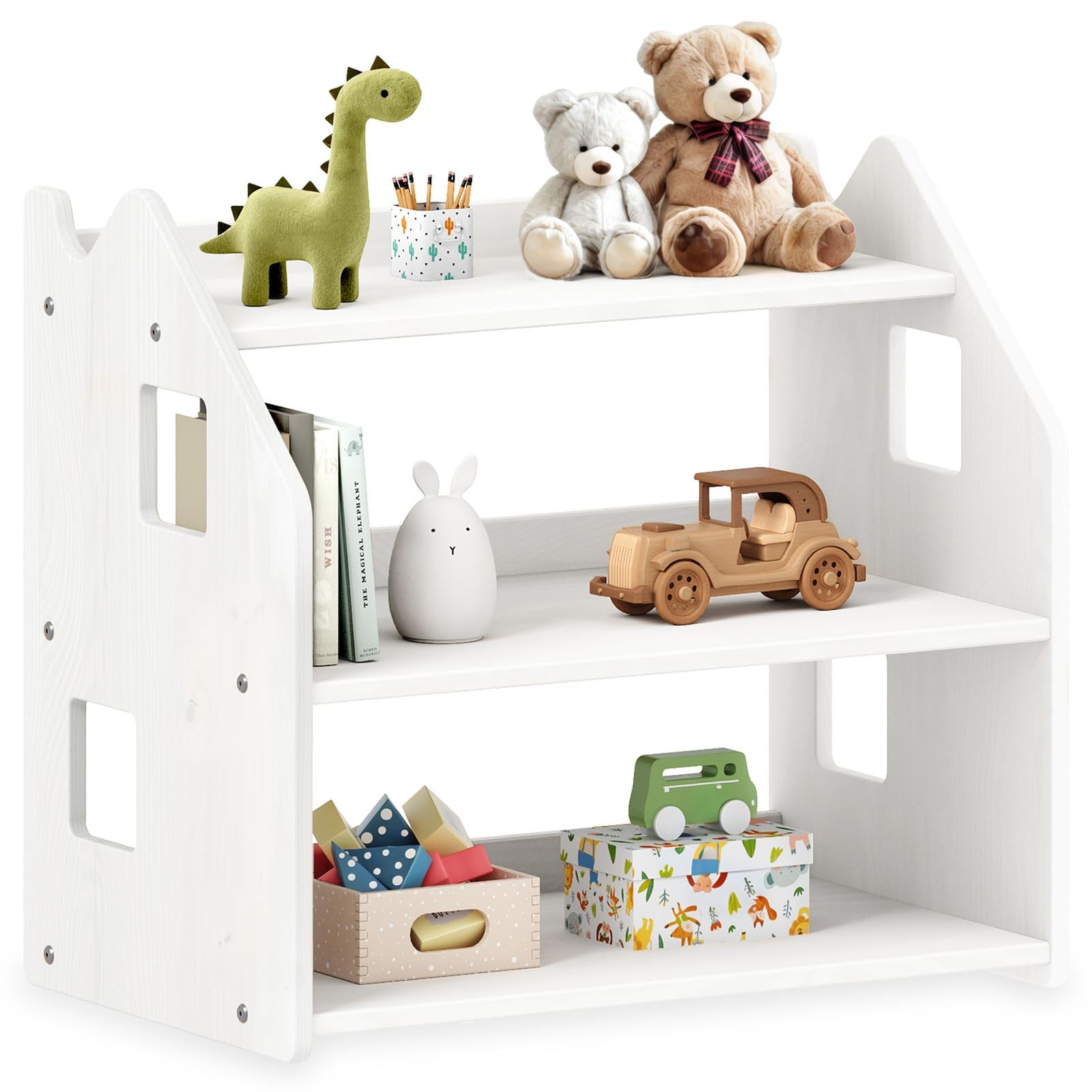 IDIMEX Kinderregal Yasmin 3 Ablagen weiß - Montessori Regal für Spielzeug und Bücher, Kinderzimmer Aufbewahrung aus Kiefer Massivholz, Regalaufbewahrung