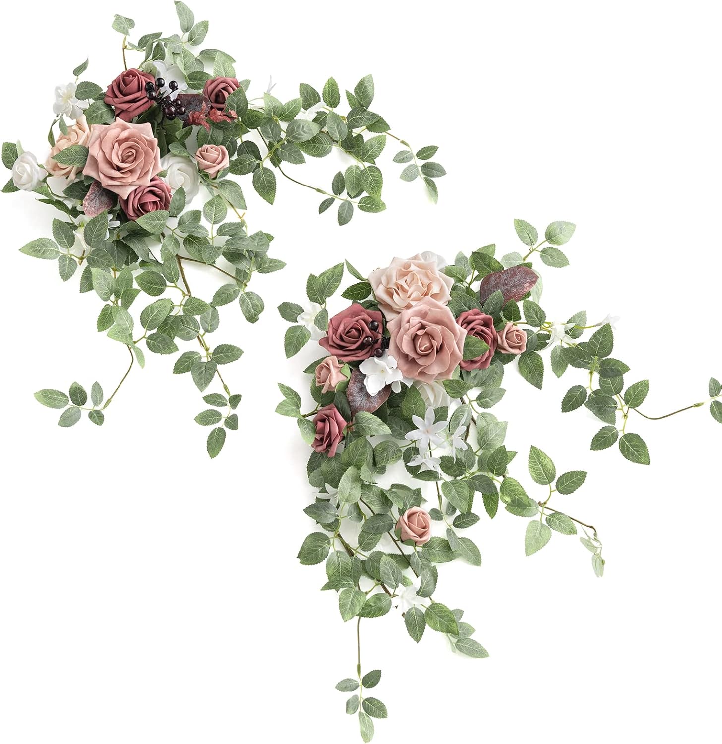 Ling's moment 2PCS Artificial Floral Swags Centerpieces Burgundy Wedding Flower Greenery Arrangements for Sweetheart/Head Table Decor Wedding Car Wall Window Arch Home Garden Decor Blush Marsala