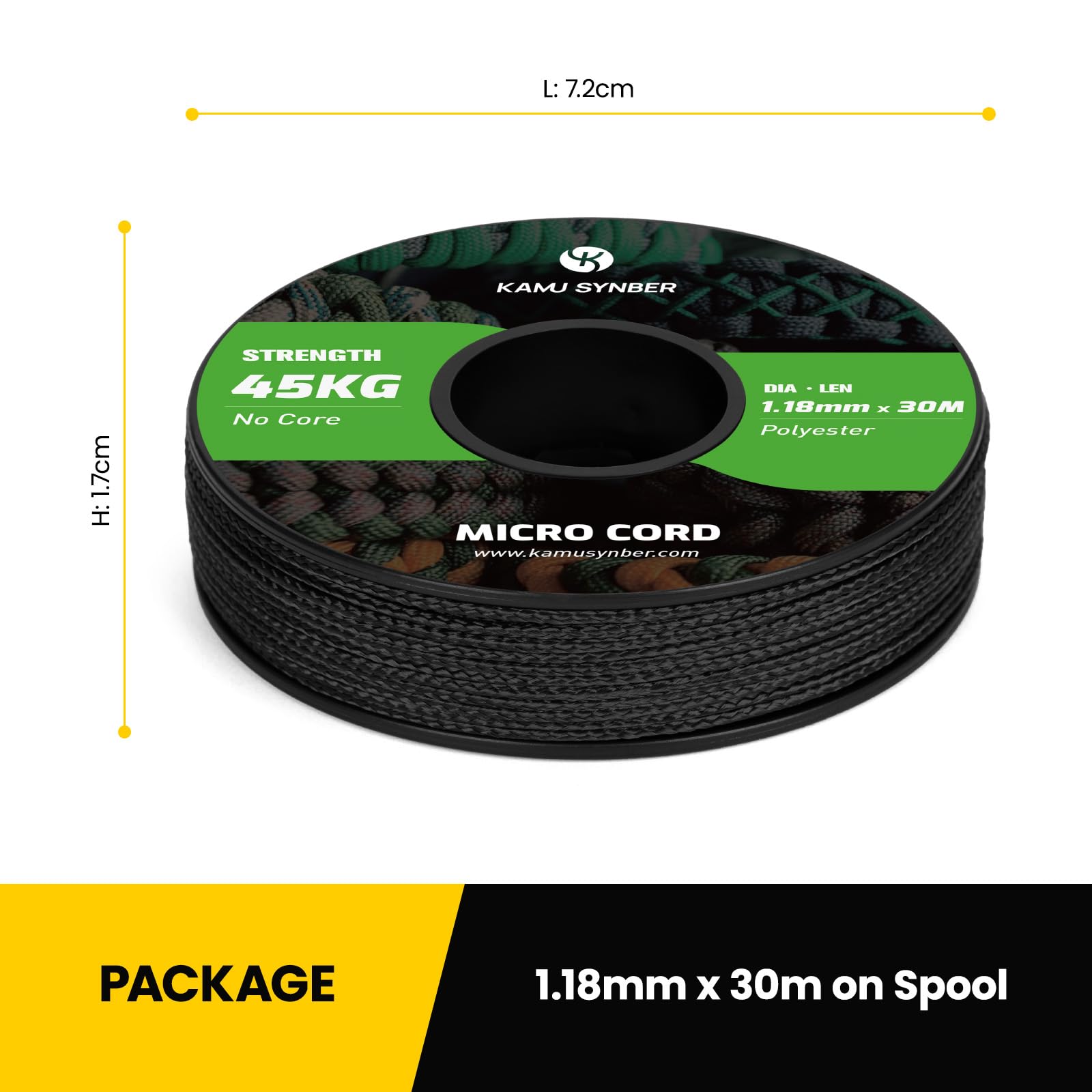 Micro Corde 1.18mm Paracorde Corde Tresse 30m Bobine pour Bijoux, Bracelet, Pêche, Bricolage | Supporte 45kg | Noir