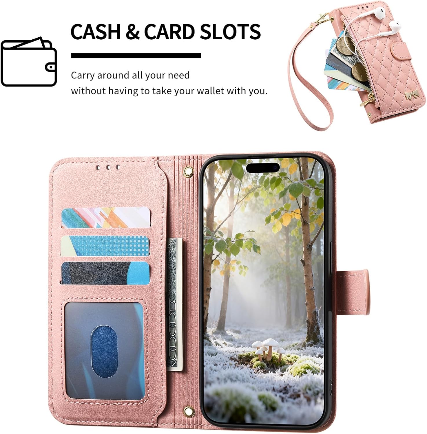 Compatible with Samsung Galaxy Note20 5G Compatible with Samsung Galaxy Note20 4G Flip Kickstand Zipper Wallet with a Lanyard and Magnetic Closure Phone Case Pink