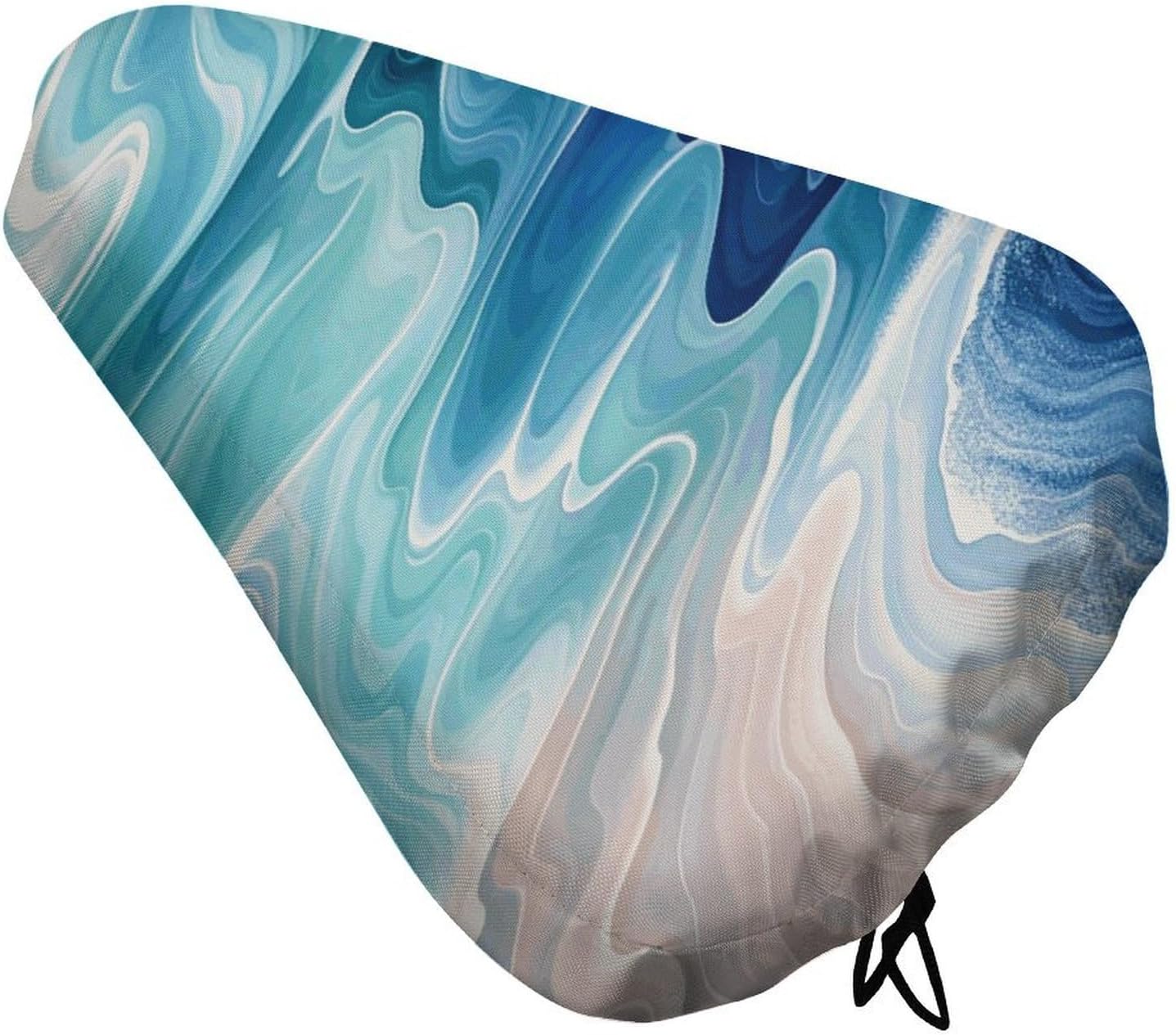 Waterproof Ocean Marble Bike Seat Cushion Cover, Padded Bicycle Seat Cover with Drawstring for Men Women, Wide Bike Saddles Protector for Mountain Exercise Road City Outdoor Biking