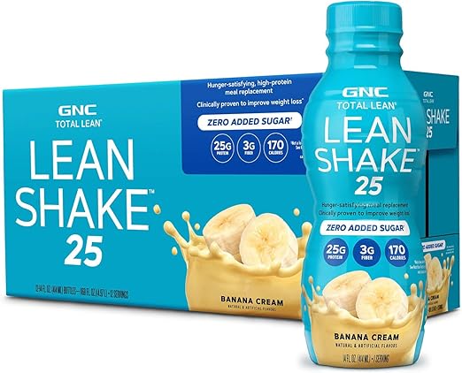 GNC Lean Shake 25 Protein Shake, Clinically Proven Weight Management, Meal Replacement, 25g Protein with Zero Added Sugar, Ready To Drink, Banana Cream, Pack of 12