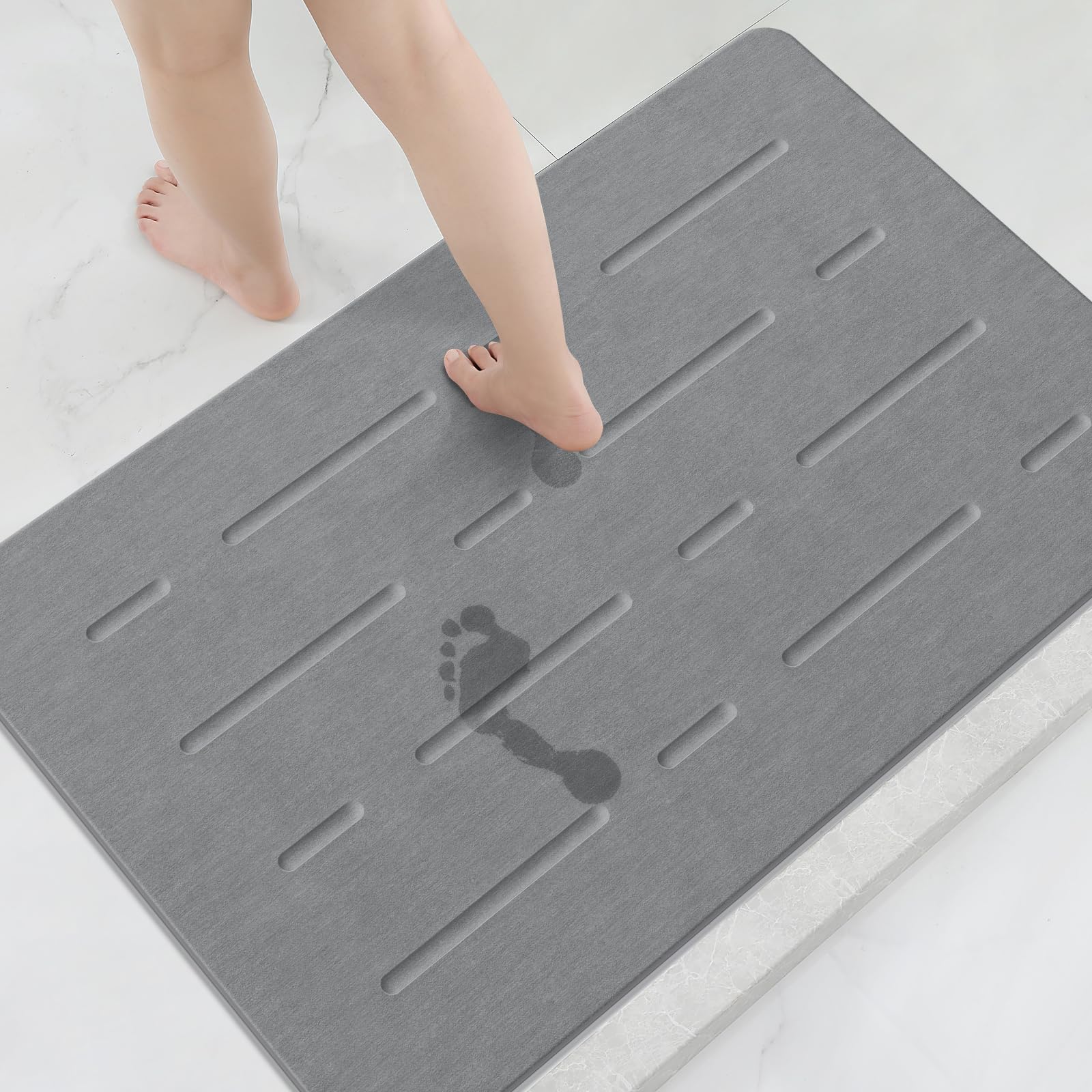 OTHWAY Large Stone Bath Mat, 32 x 20 inch Diatomaceous Earth Bath Mat, Dark Grey