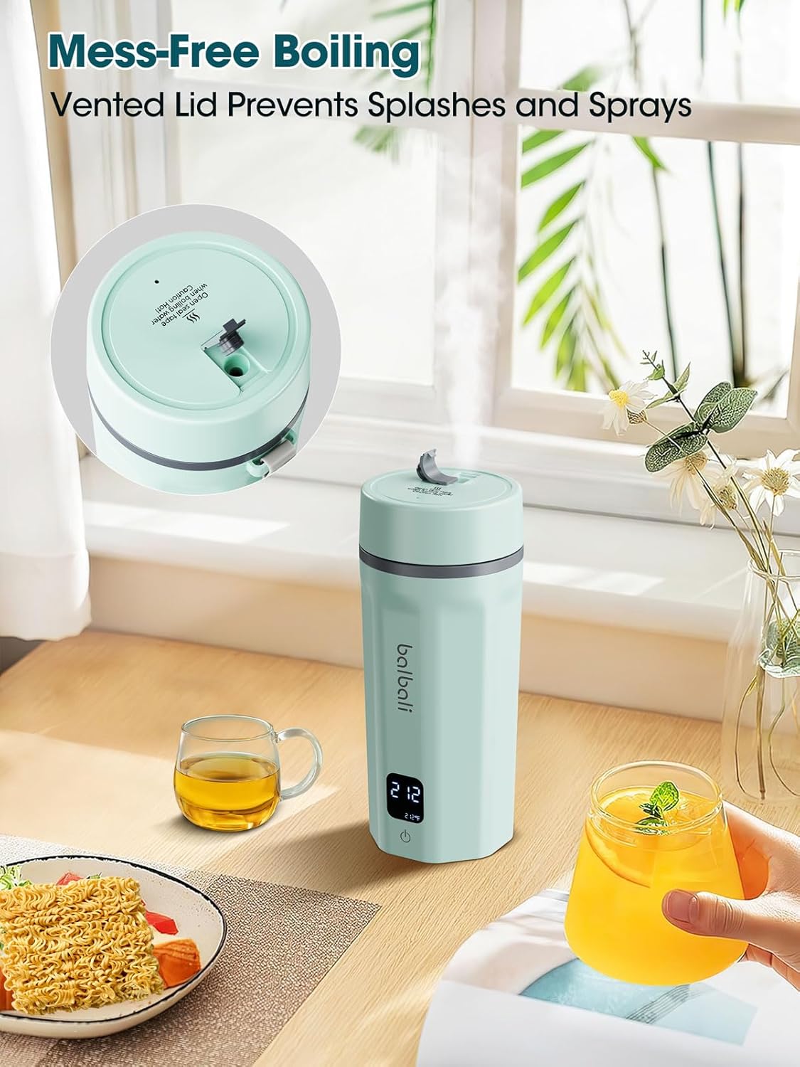 balbali 18.6oz Portable Kettle for Travel 100-250V Dual Voltage for International/Global/Europe - 6 Preset Travel Electric Kettle Hot Water Boiler/Heater/Warmer/Tea Maker - Green - Image 7