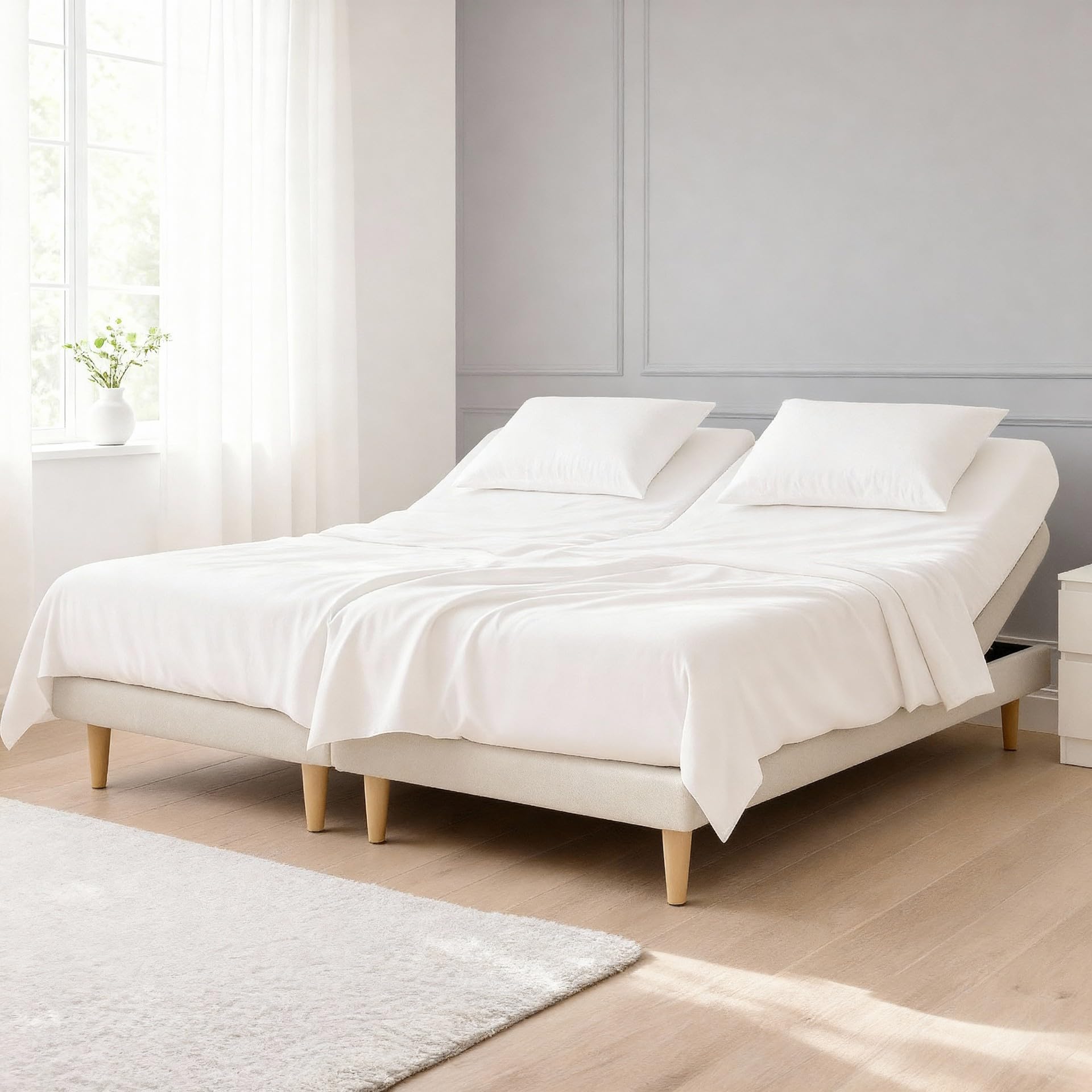 Percale Sheets - Split Head CalKing Sheets Sets for Adjustable Bed - 100 Egyptian Percal Cotton 400-Thread-Count -