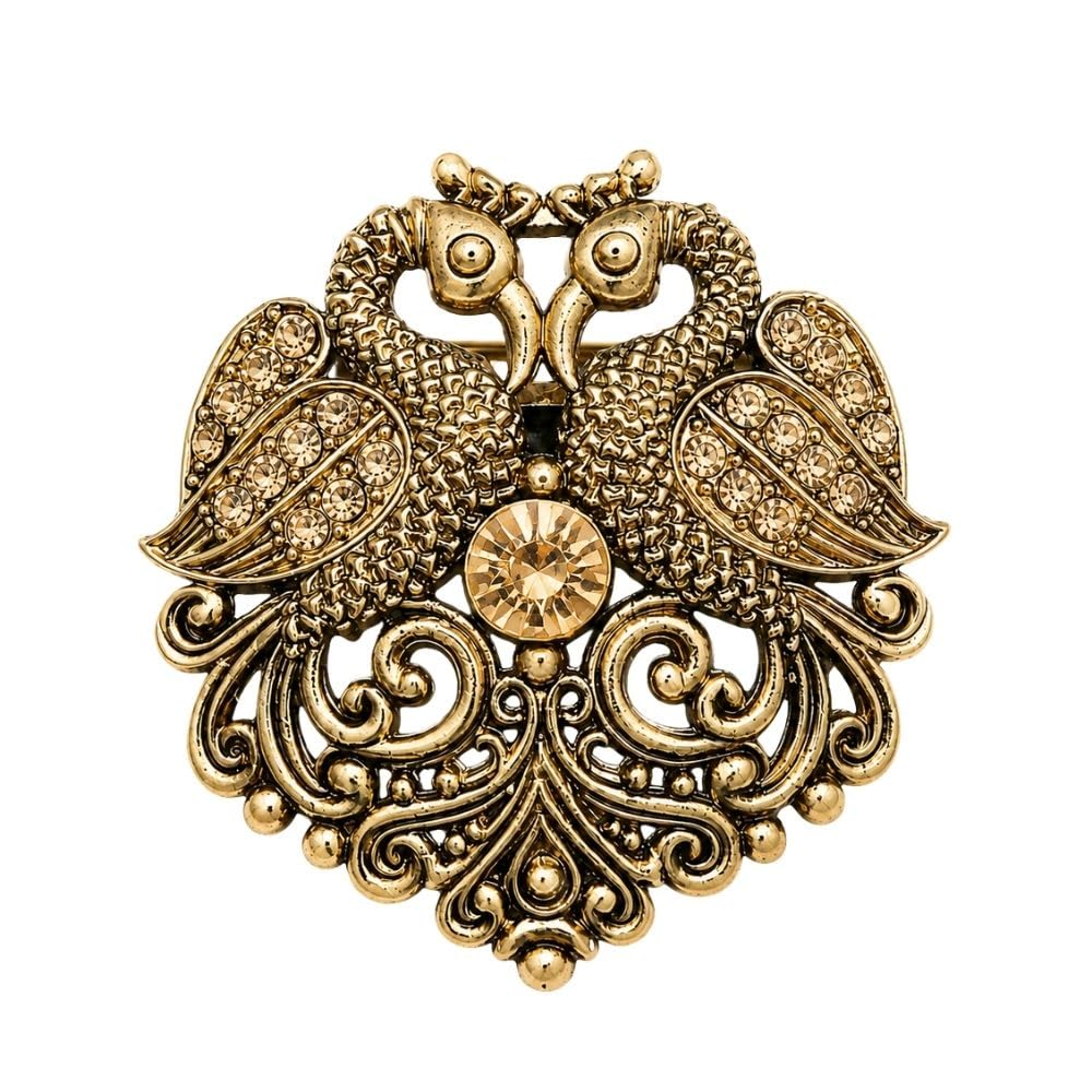 i jewels Traditional Gold Plated Brass Brooch for Men Swan Design Brooch with Crystal Stones Suit Sherwani Wedding Men's Lapel Pin (SMBR020FL)-picture-30