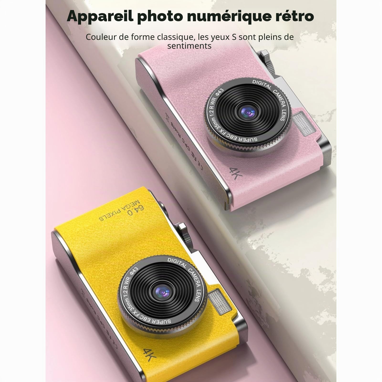 Appareil Photo Numérique 48MP 1080P, Appareil Photo Argentique 16X Zoom Numérique, Écran HD 2,4 Pouces, Double Objectif, Appareil Photo Selfie pour Enfants, Adolescents,