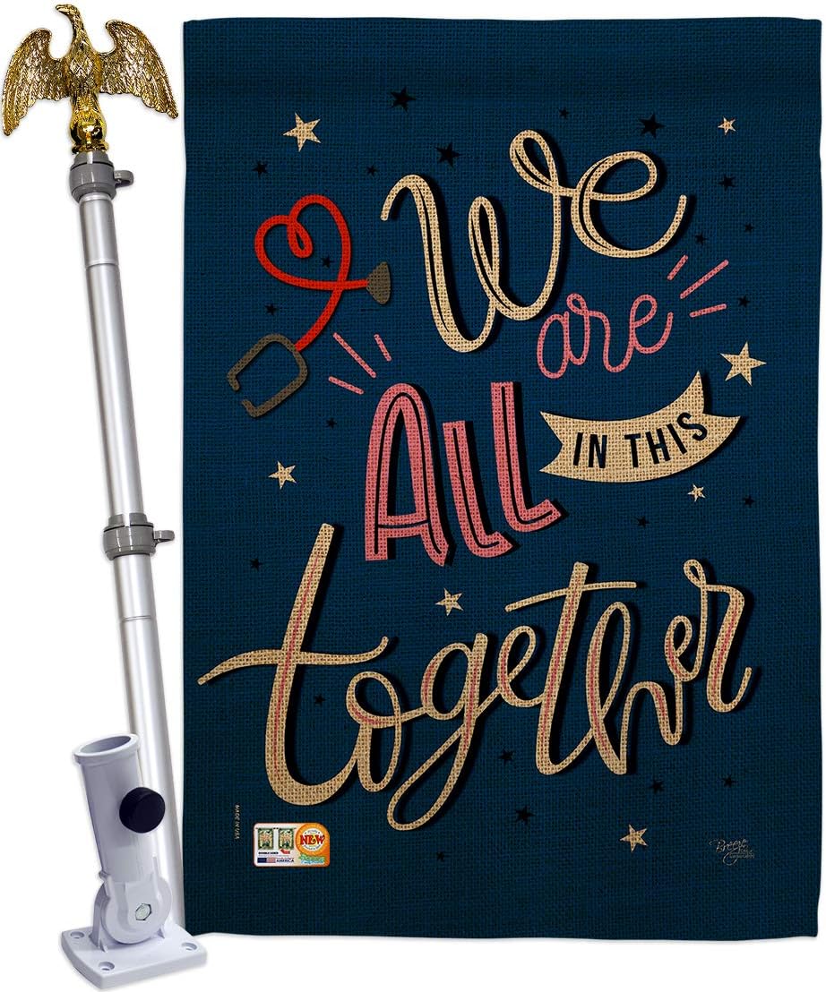 We Are All Together House Flag Dowel Set First Responders EMT Paramedic EMS Nurse Emergency Medical Technician Supoort Small Decorative Gift Yard Banner Double-Sided Made In USA 28 X 40