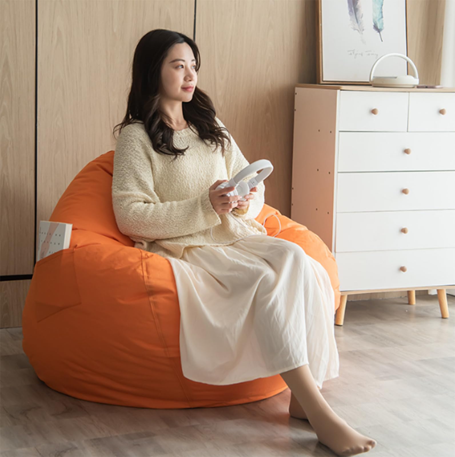 Housse de pouf poire imperméable et rembourrée avec fermeture éclair pour intérieur et extérieur, permet d'organiser les jouets en peluche