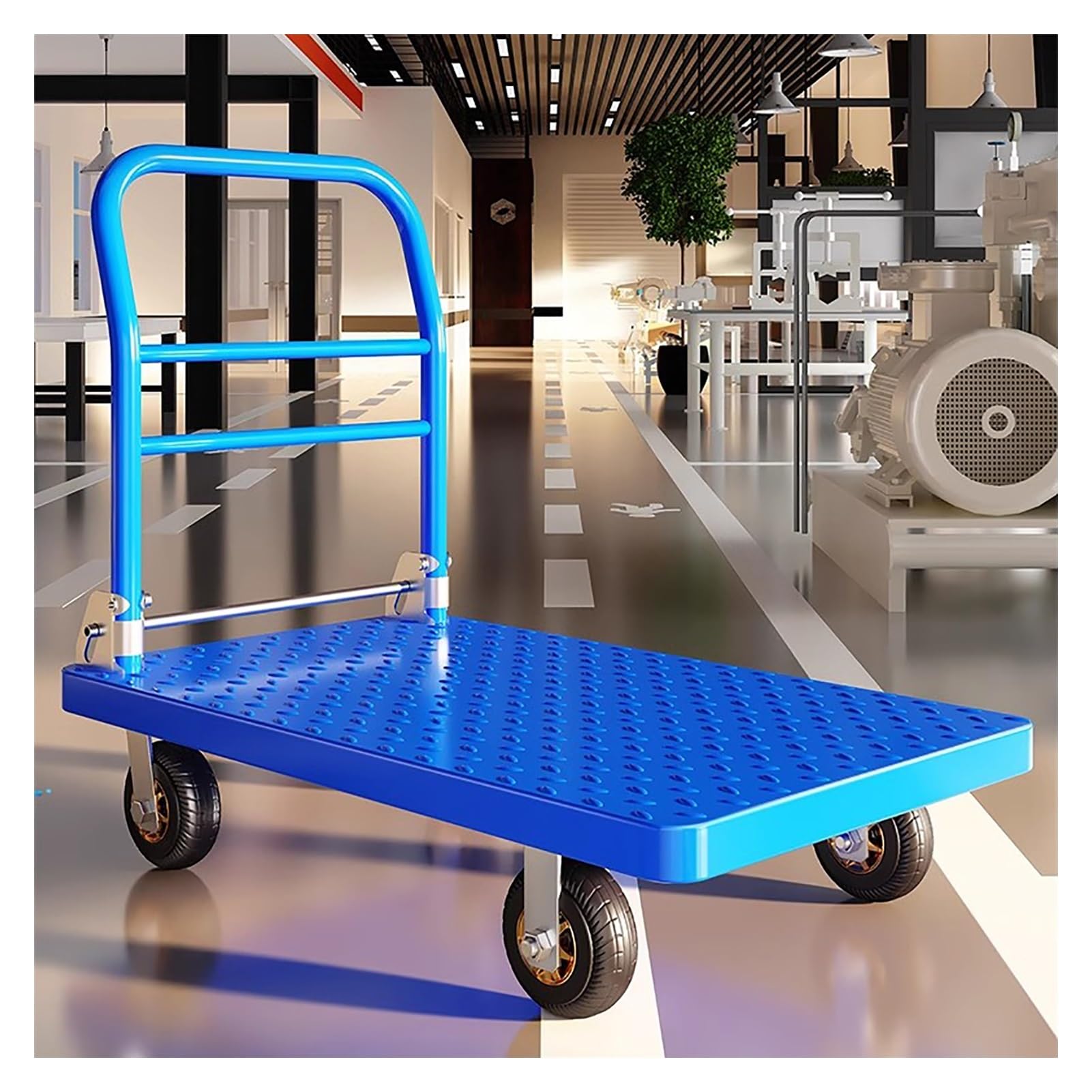 Genérico Carretilla de Plataforma Plegable, Carretilla de Empuje de Acero de 900 kg con diseño de Freno, Plataforma Plegable for fácil Almacenamiento