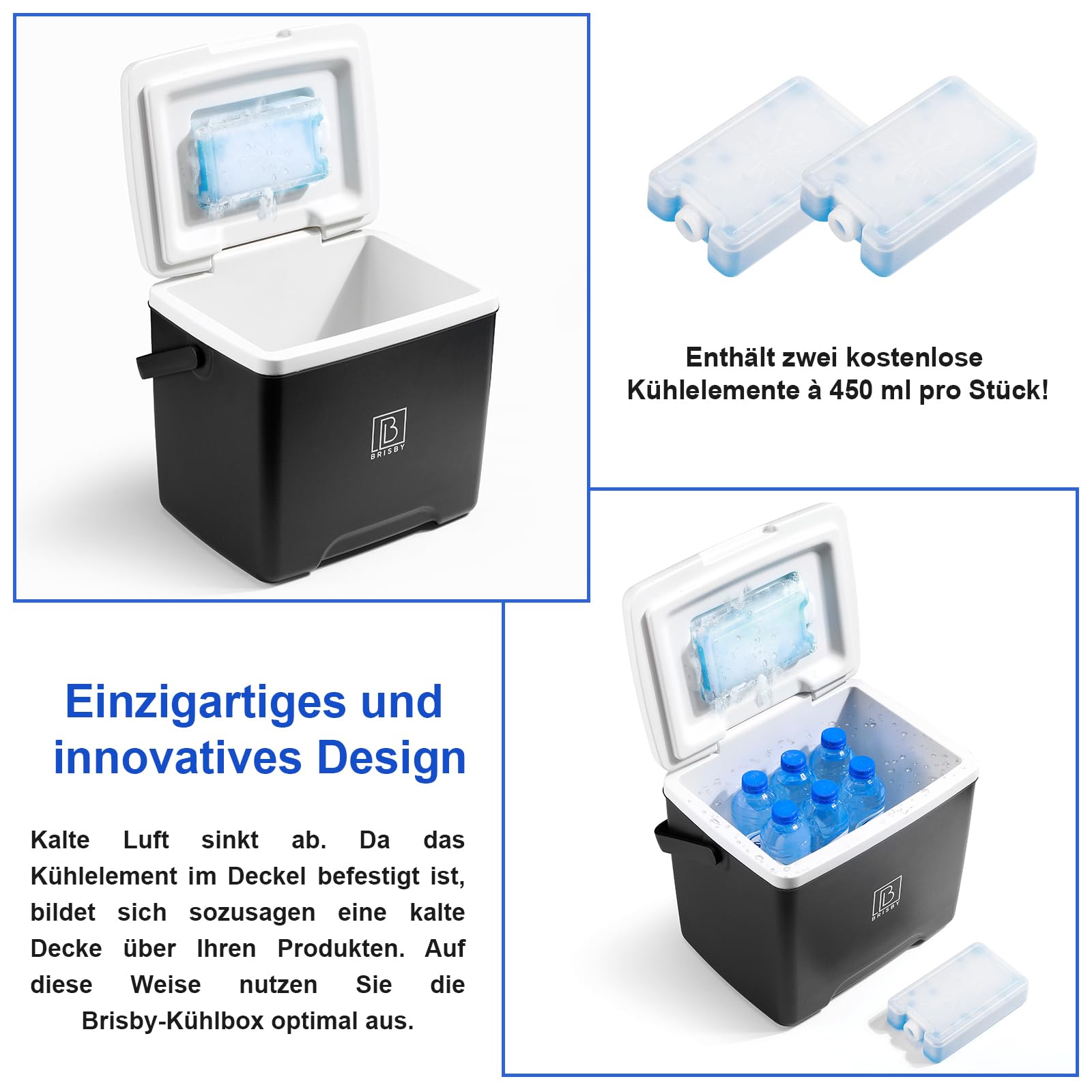 Brisby Kühlbox 13 Liter - 18 Stunden warm - 40 Stunden kühl - Inklusive 2 große Kühlelemente 450 ML -Kühltasche für Arbeit, Camping, Grillen oder Urlaub – BPA-frei
