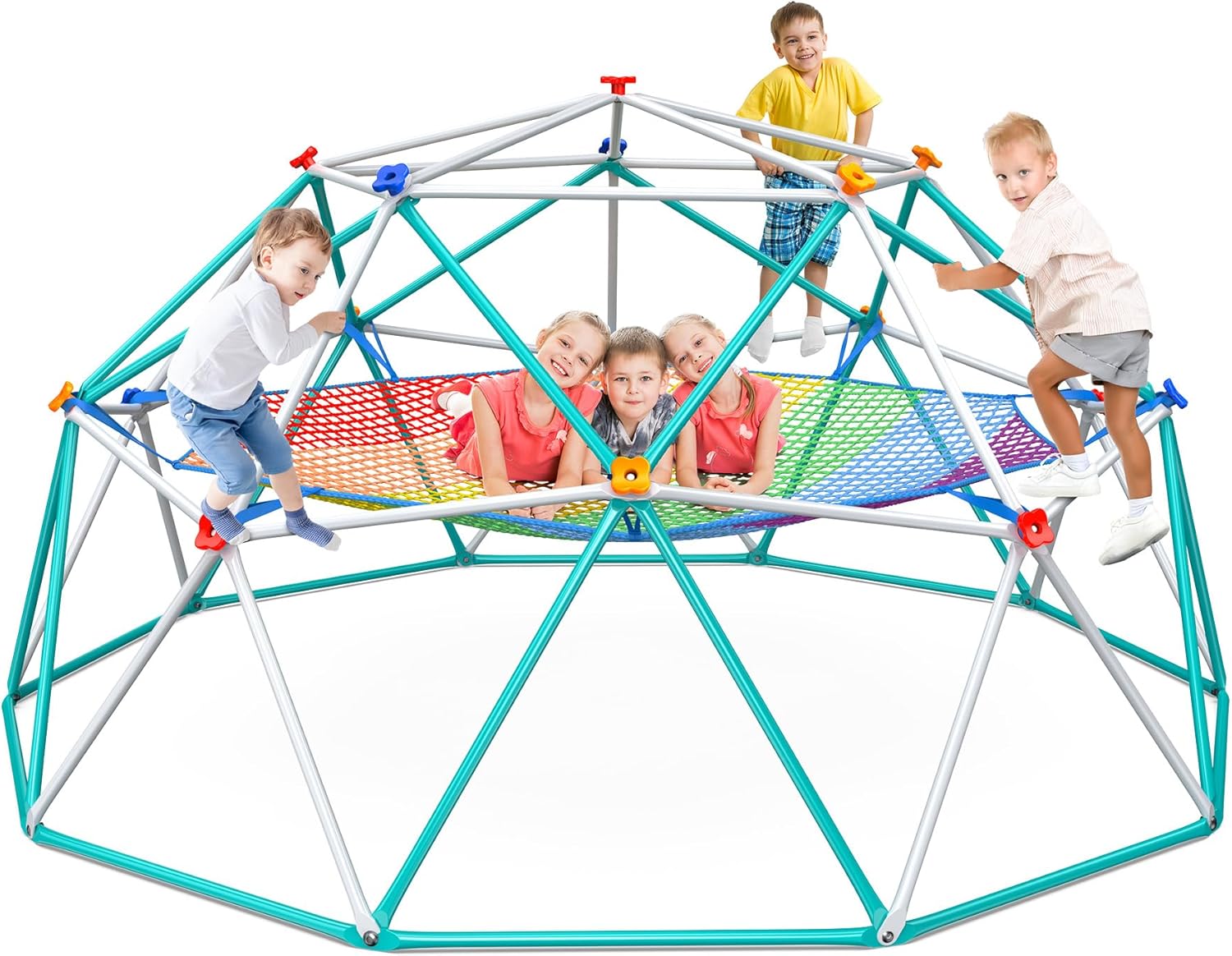 Hapfan Climbing Dome with Climbing Cargo Net, 10ft Dome Jungle Gym with Hammock for Kids Outdoor Playset Monkey Bars Backyard