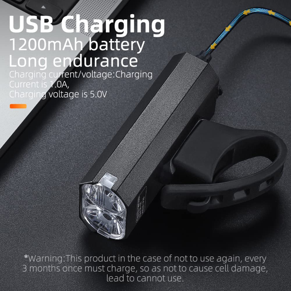 Faro Anteriore per Bicicletta in Alluminio Ricaricabile Tramite USB, indicatore di Batteria, Torcia con Doppio LED T6 e Supporto Regolabile a 360°.