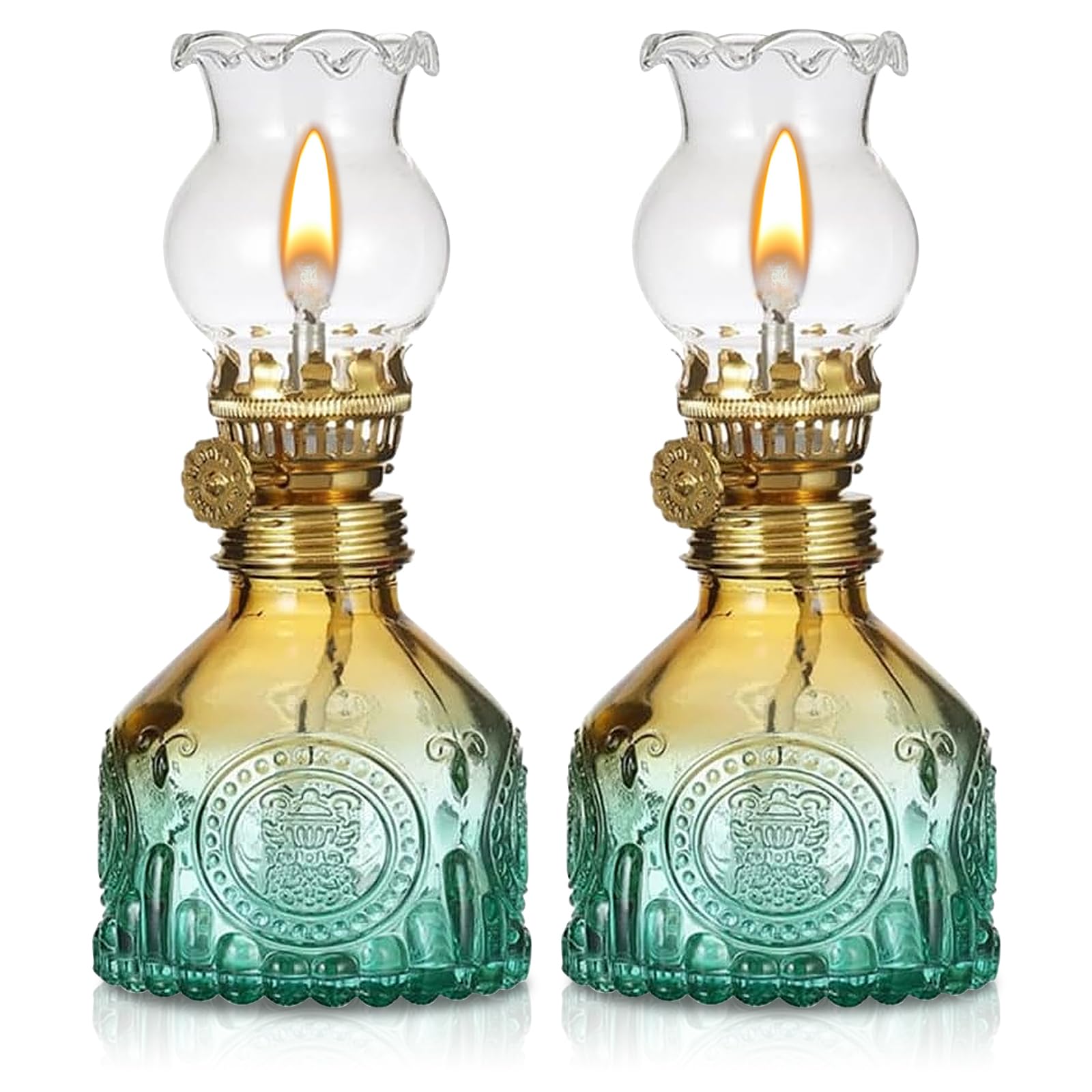 BORDEAG Lampada a petrolio per interni, 2 lampade a olio, luminosità regolabile, lanterna a petrolio, lampada a olio in vetro, per soggiorno, sala da pranzo, giardino (8 x 8 x 17 cm)