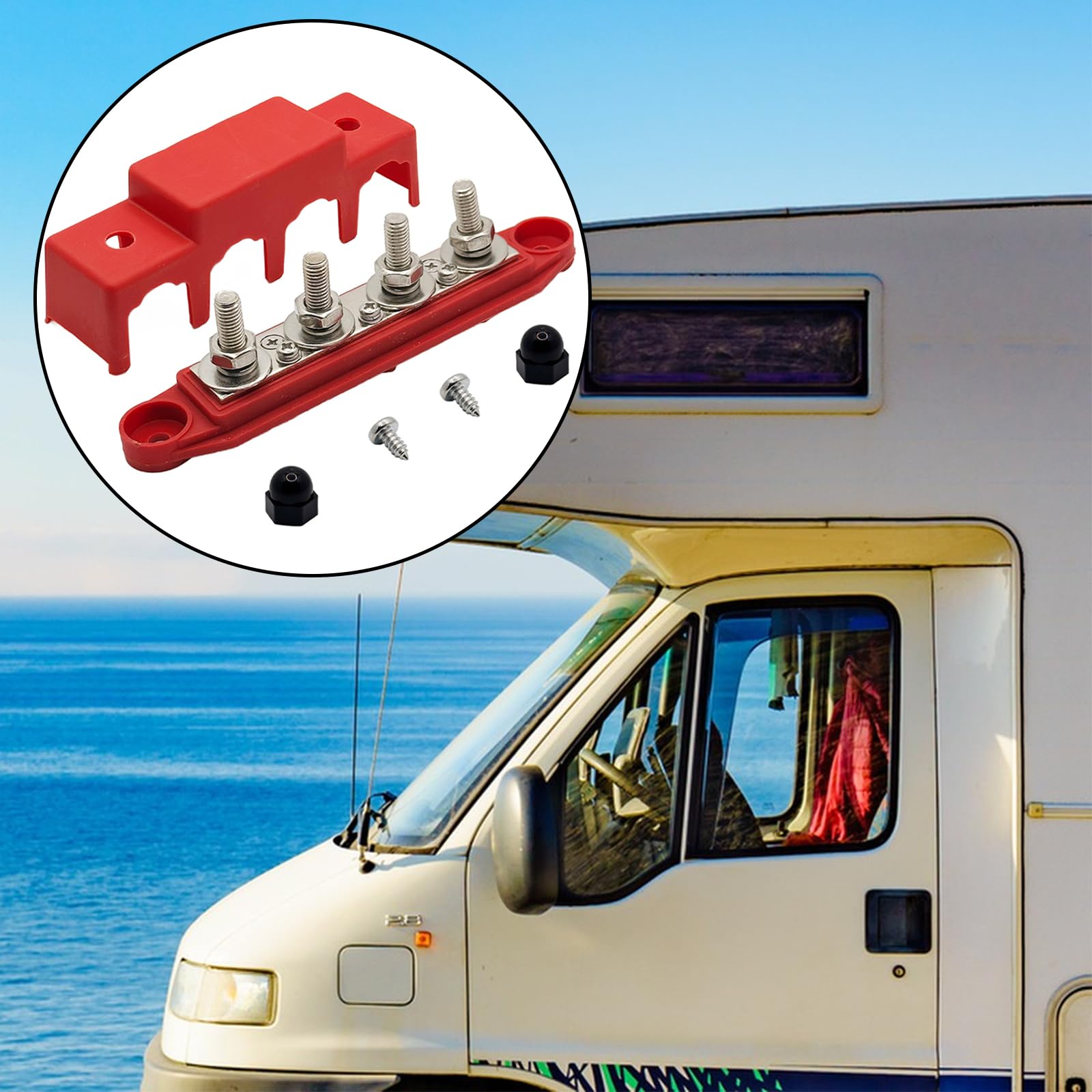Blocco di Distribuzione M8, Morsettiera Distribuzione, Connettore a Bullone, con 4 bulloni, adatto per auto da 12V-48V, navi e sistemi di energia solare