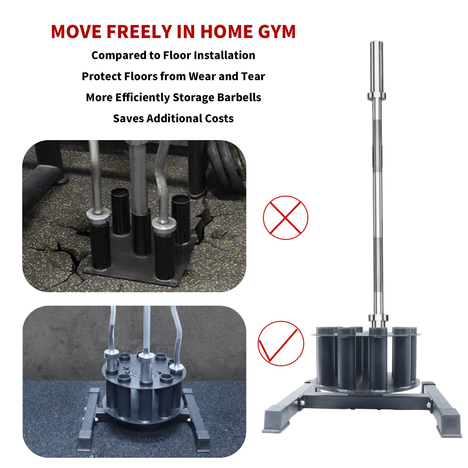AHTAPFON Barbell Holder,Vertical Barbell Storage Rack Holds 5-10 Bars,360° Rotation Barbell Stand for Home Gym,Fits 2″ inch Olympic Bars,Curl Bars,Triceps Bars