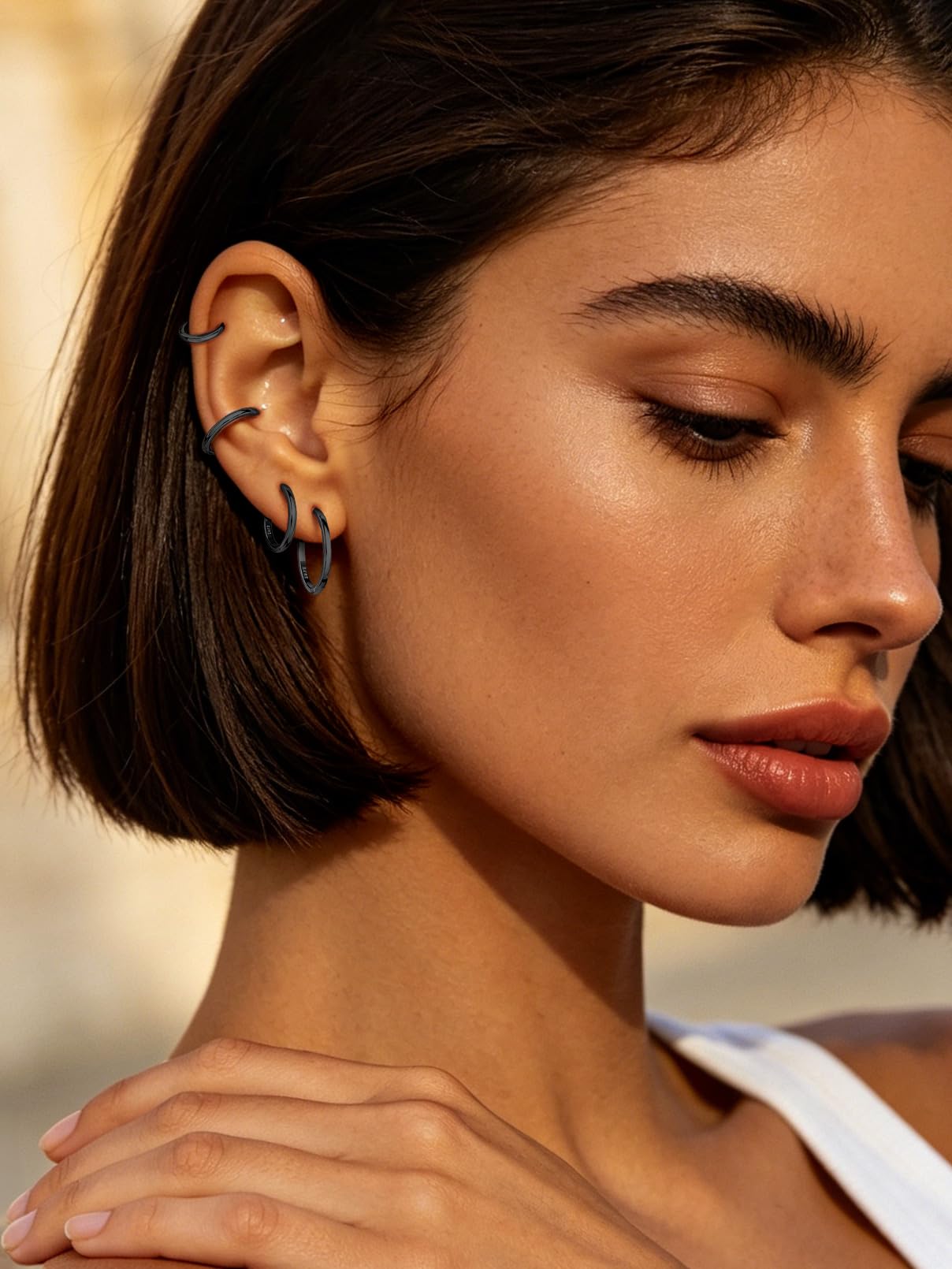 FaithHeart Czarne kolczyki do uszu dla mężczyzn Punk Helix Piercing duże kolczyki 20 mm Huggie kreole srebro 925 damskie kolczyki składane kreolki piercing do uszu biżuteria do uszu biżuteria do uszu