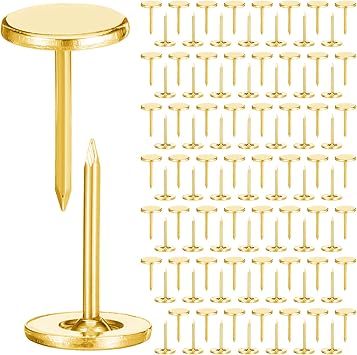 100 Pcs Drawing Pins, 7/16 Inch Flat Head Thumb Tacks, Decorative Extra Long Push Pins for Office Home Furniture Upholstery Carpets Wood SurfacesGolden