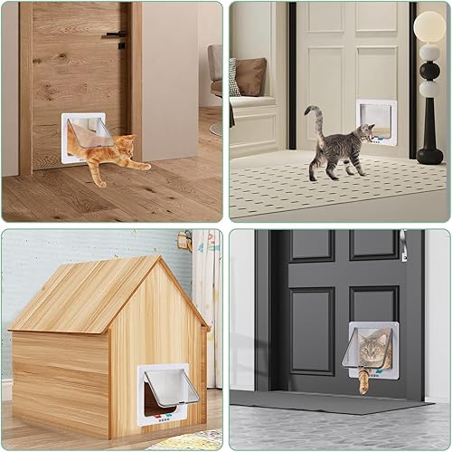 Miniatura 7 de Cat Door- 4-Way Locking Option, Weatherproof & Secure Cat Flap with Easy Installation Kit for InteriorExterior Doors and Walls (M)