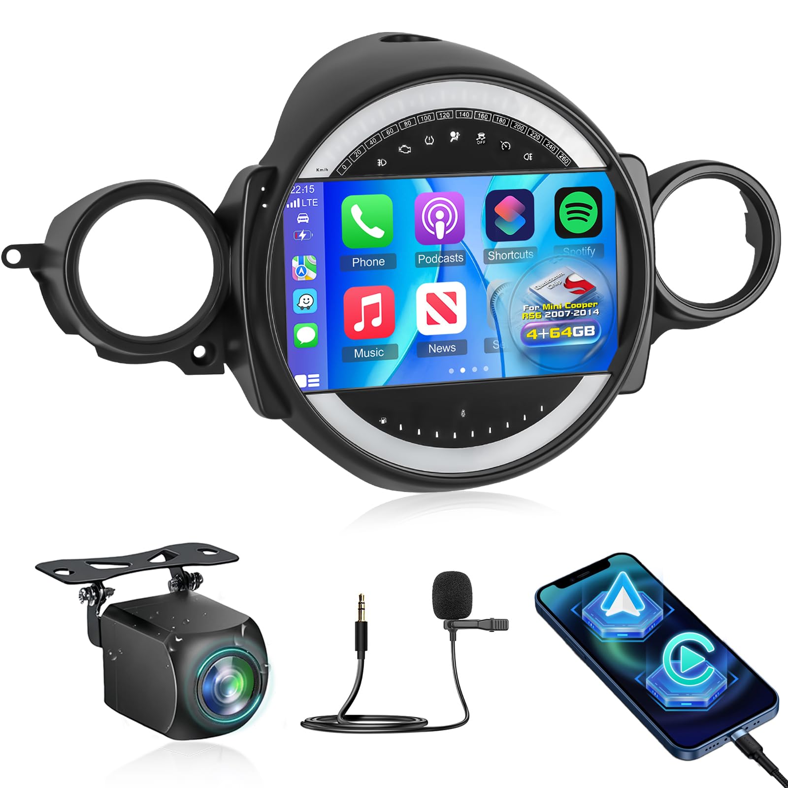 Photo 1 of [Qualcomm 8 Core 4+64G] NHOPEEW Car Radio for Mini Cooper R56 2007-2014 - Wireless Carplay and Android Auto - 9 Inch 1280 * 720 IPS Touchscreen Android Car Stereo - DSP/GPS/SWC + AHD Backup Camera