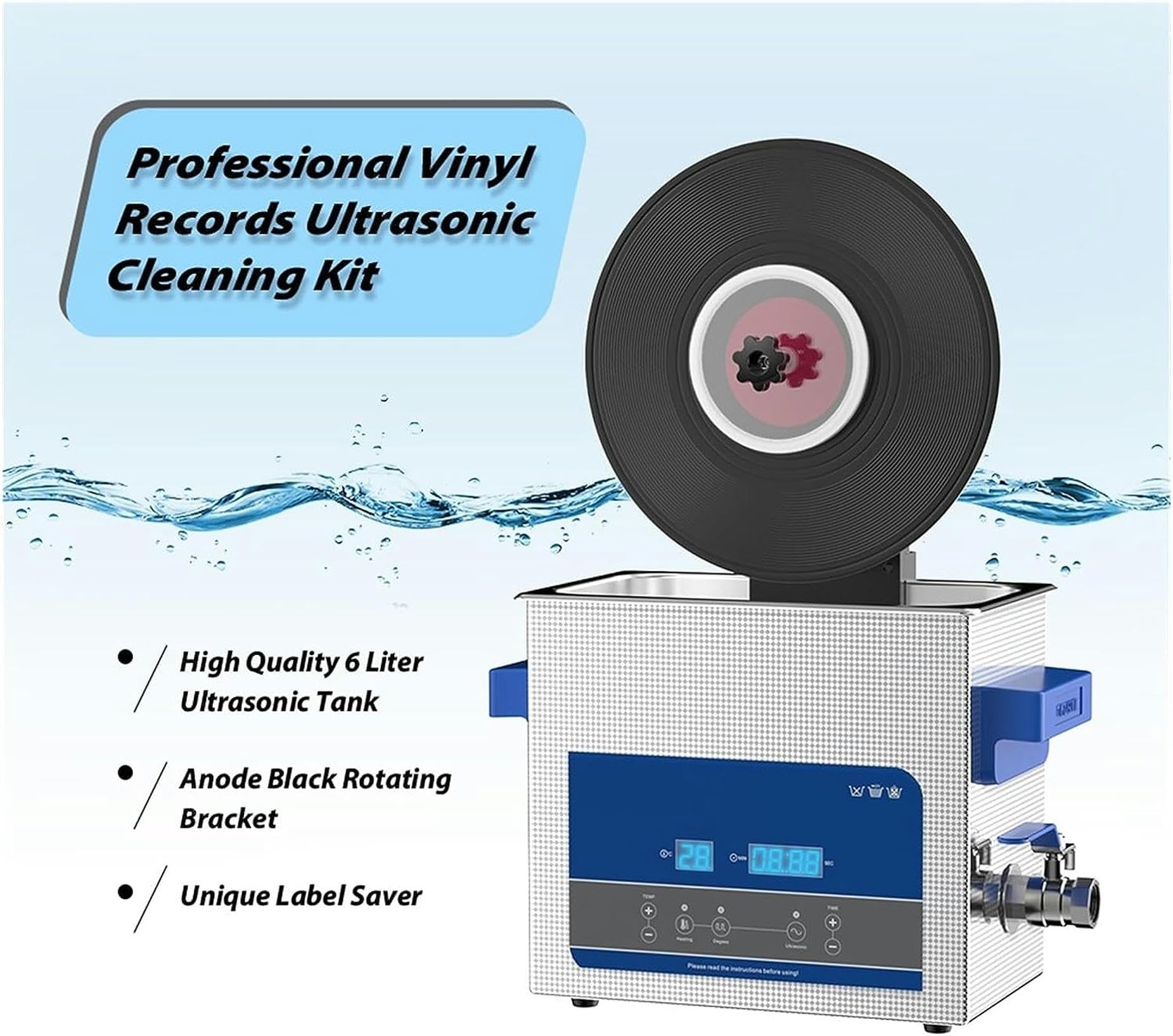 Pulitore ad ultrasuoni, Pulitore Ad Ultrasuoni For Dischi In Vinile Da 6 Litri For LP Da 12 Pollici EP Strumento For La Pulizia Dei Dischi Da 7 Pollici SU Giù Staffa In Vinile A Bassa Velocità Pulizia