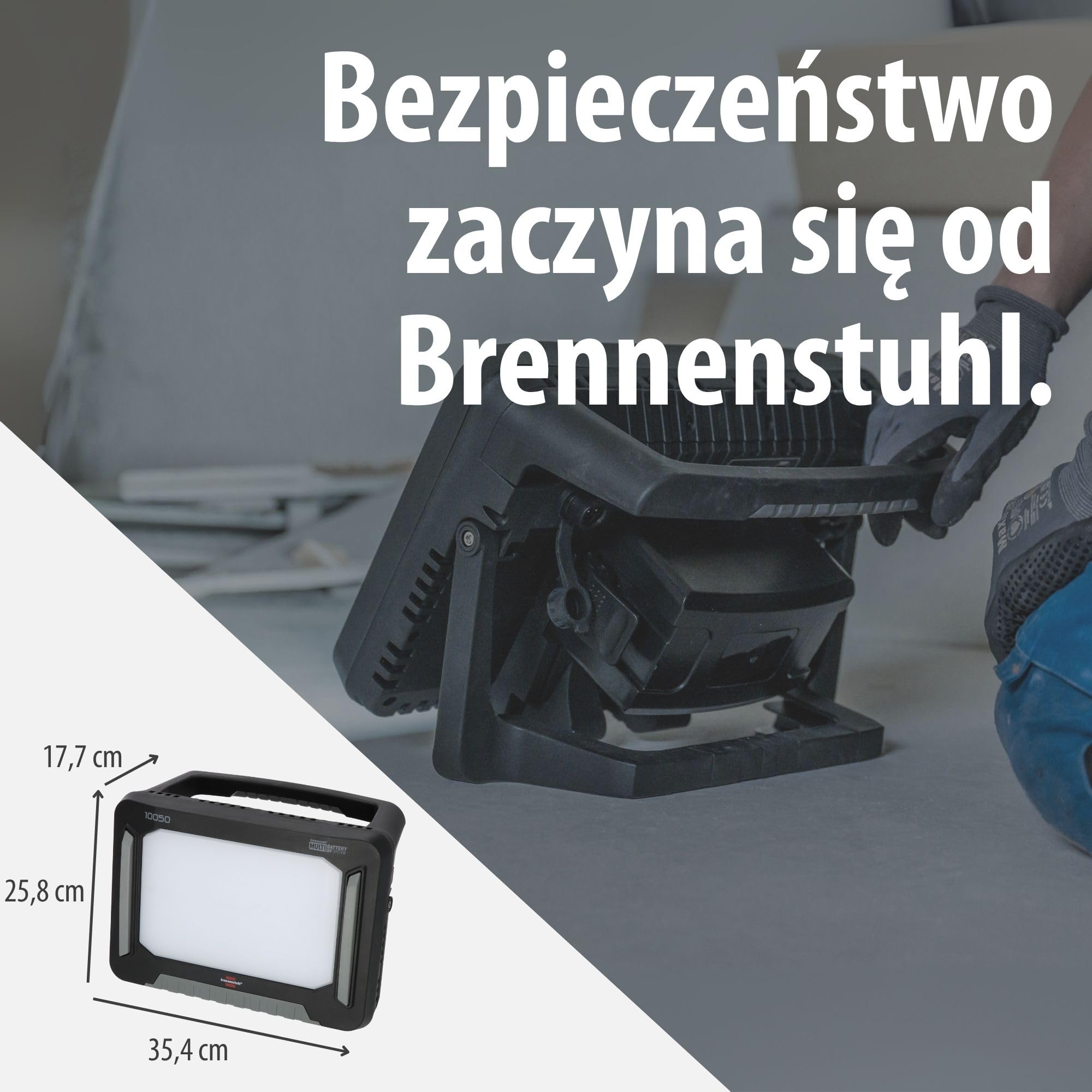 Brennenstuhl Professional Multi Battery LED Hybrydowa Reflektor budowlany 10050 MH (100W, 12500lm, IP55, kompatybilne z akumulatorami 18V od 10 różnych producentów, 5m kabel RN, bez akumulatora)