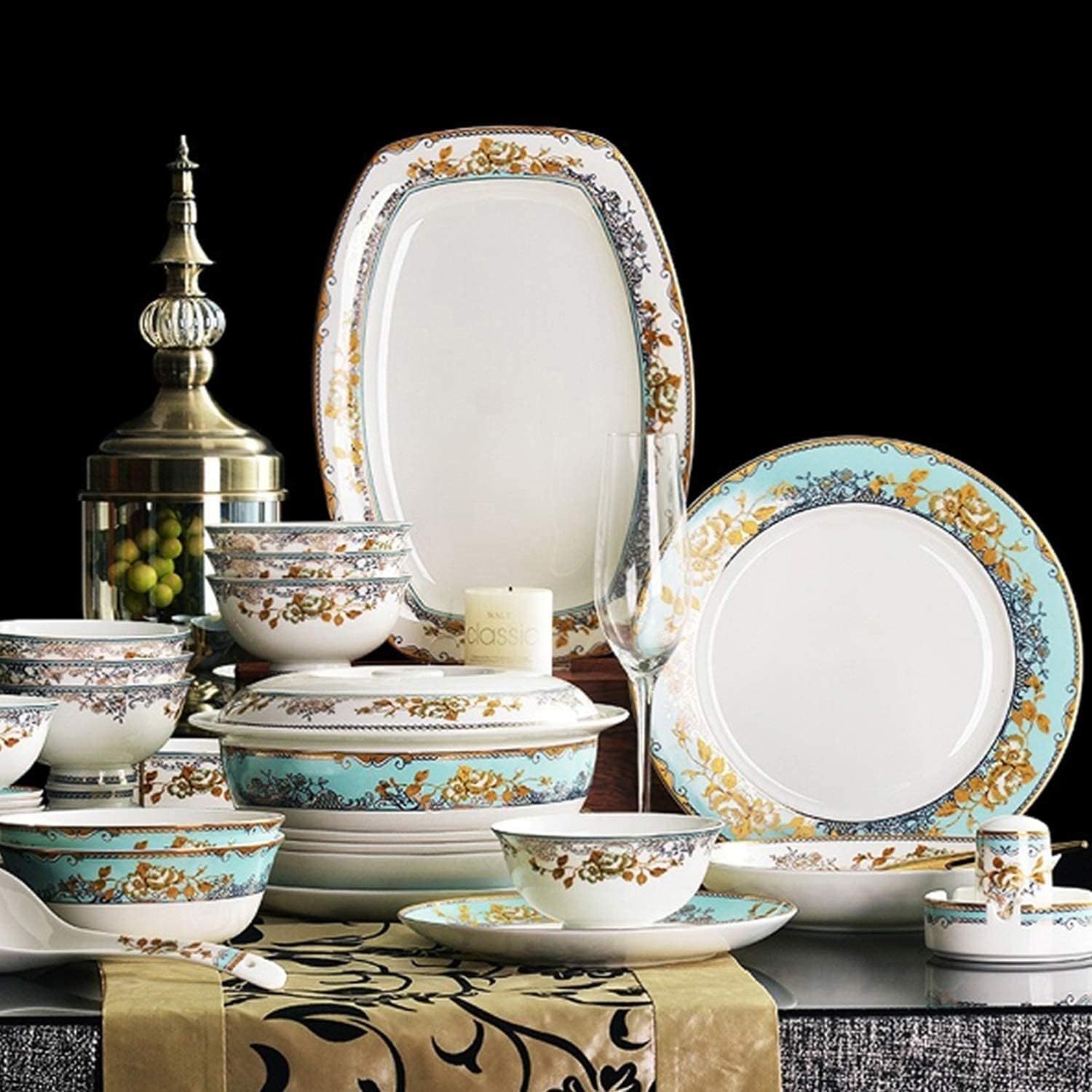 磁器スクエアディナープレートセット 60ピースキッチン食器セット、北欧セラミックコンビセット磁器食器セット - ボウルプレート/皿/