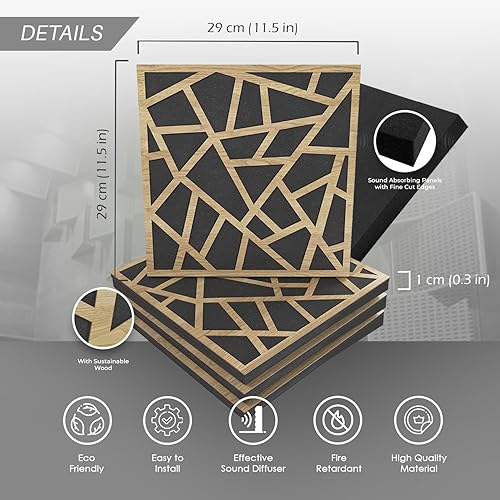 Miniatura 2 de Arrowzoom 4 paneles de madera acústicos Difusos PRO Absorbe Estudio de grabación de sonido Reducción de ruido de alta densidad Retardante de fuego