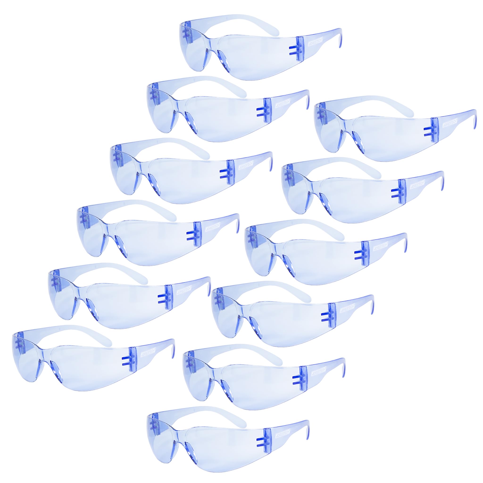 JORESTECH Eyewear Protective Safety Glasses, Polycarbonate Impact Resistant Lens Pack of 12 (Blue)