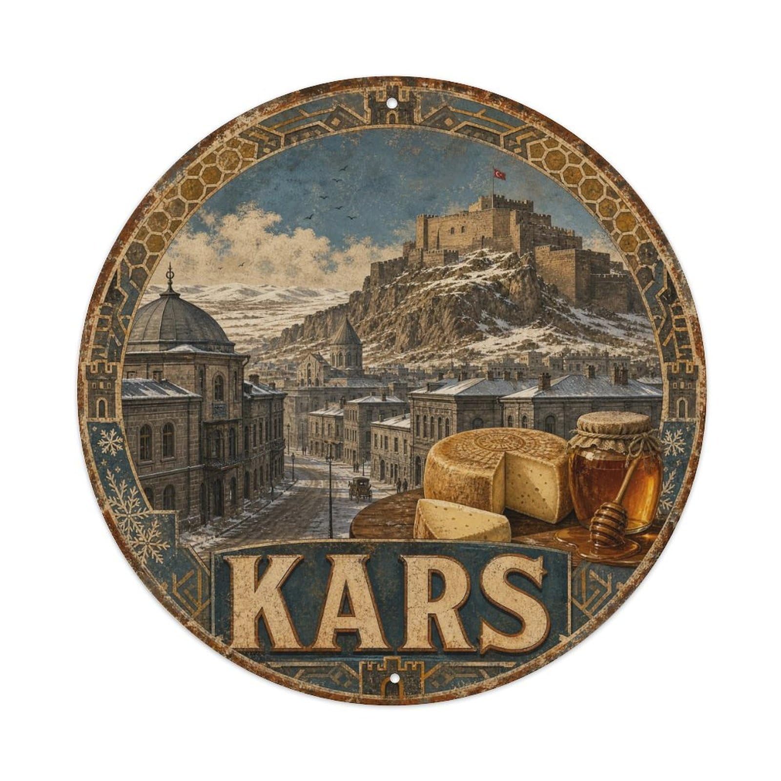 Kars Ani Fortress Turkey Castle Heritage Rustic Vintage Metal Tin Sign