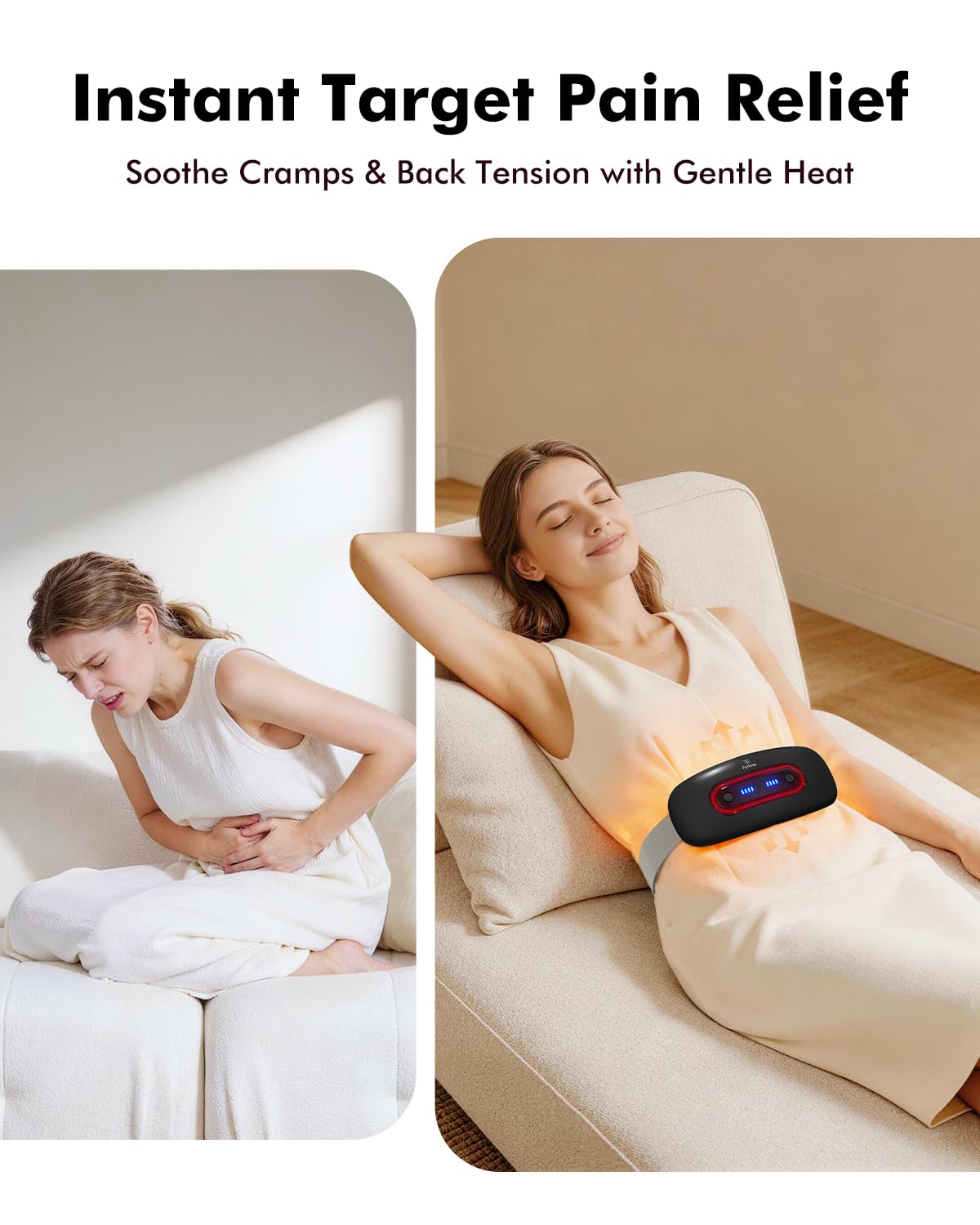 Almohadilla de calefacción eléctrica, almohadilla de calefacción menstrual portátil inalámbrica con 4 niveles de calor y 4 modos de masaje, cinturón de calentamiento rápido grande para el vientre