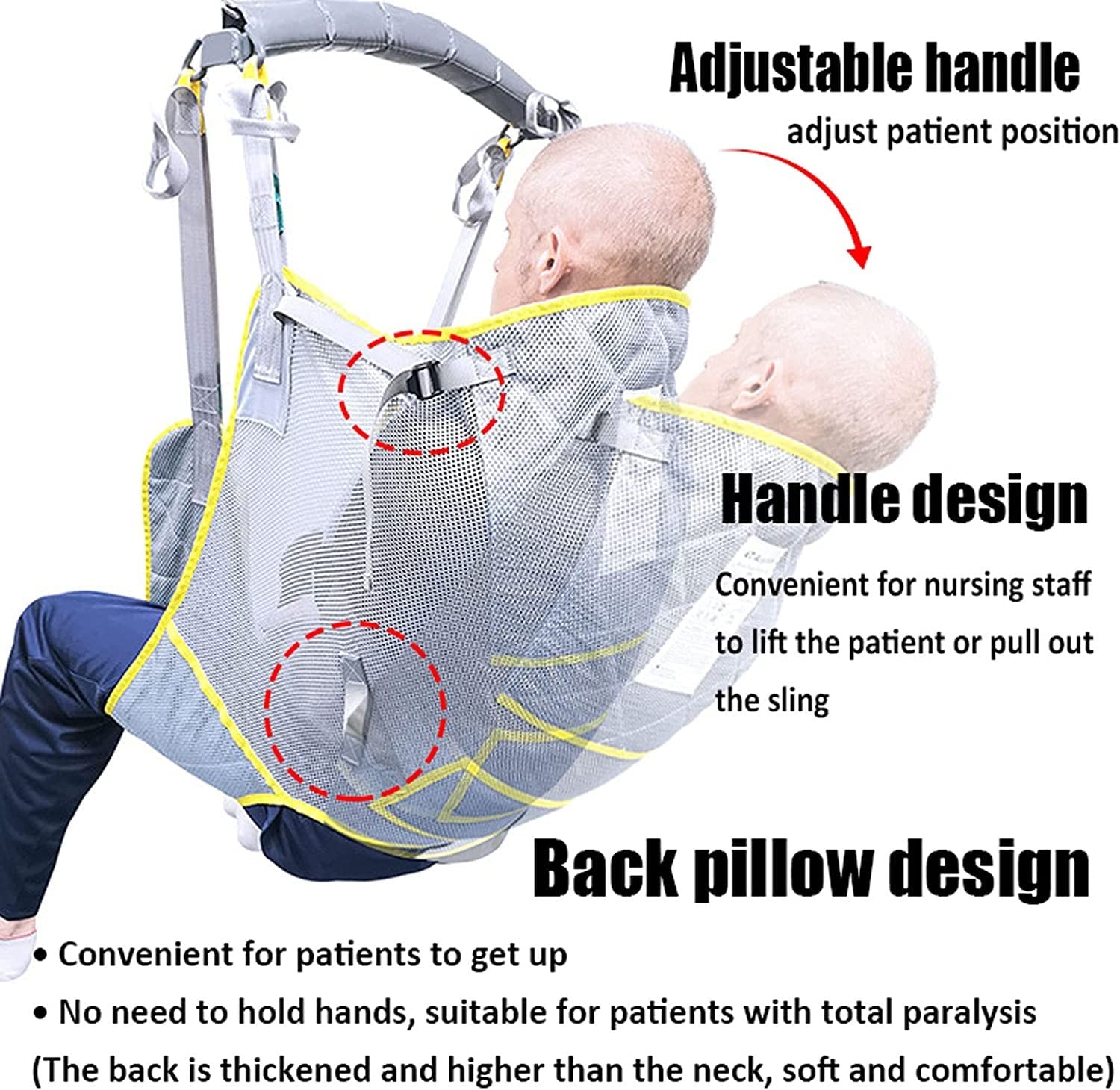 KAOSMX Arnés Elevación Paciente Cuerpo Completo, Grúa De Paciente, Eslinga De Elevación con para Paciente Y Minusválido, para Posicionamiento Y Elevación De La Cama,Enfermería Large