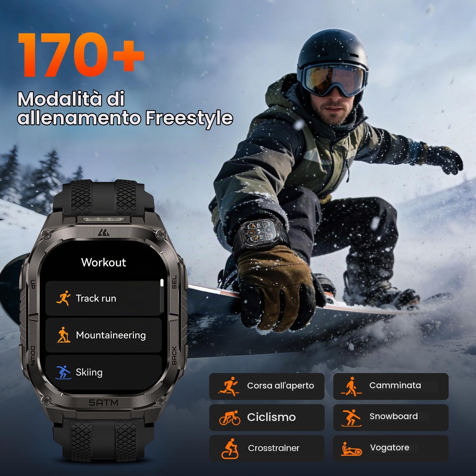 KOSPET Tank M4C Smartwatch Uomo con GPS, Autonomia 15 Giorni, 5ATM e IP69K | Rugged Militare AMOLED,Torcia LED, Monitoraggio salute e sonno 24/7, 170+ Modalità Sportive, Compatibile Android & iPhone