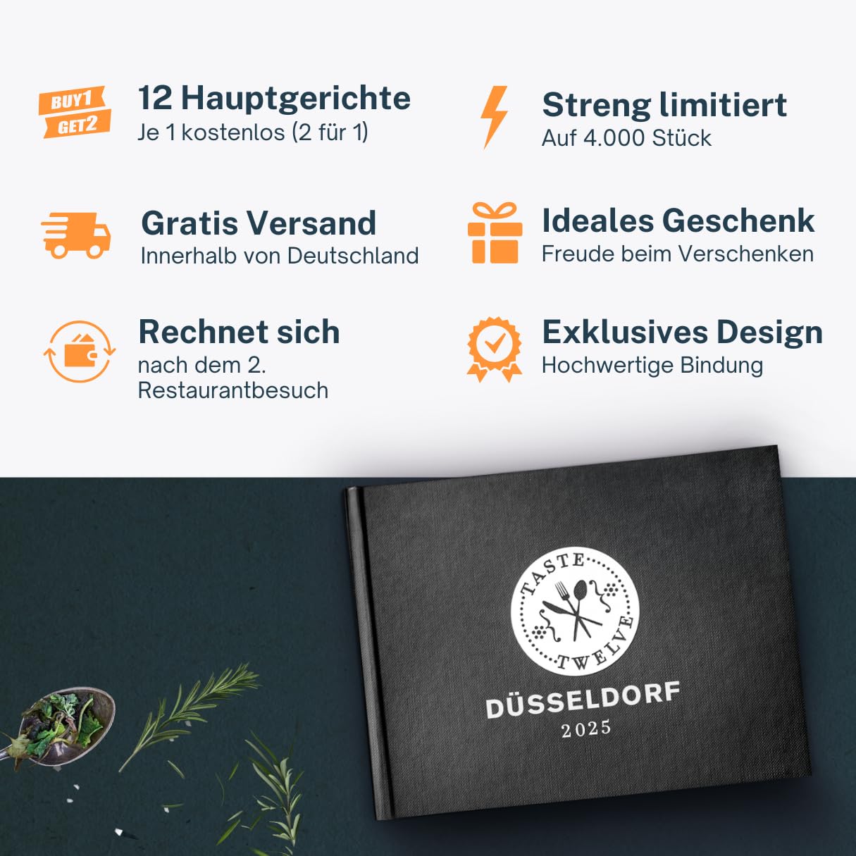 TasteTwelve 2025 Düsseldorf Restaurantführer – 12 Gastronomen laden ein - mehr als ein Gutscheinbuch – ein Geschenk für Genießer – Taste12