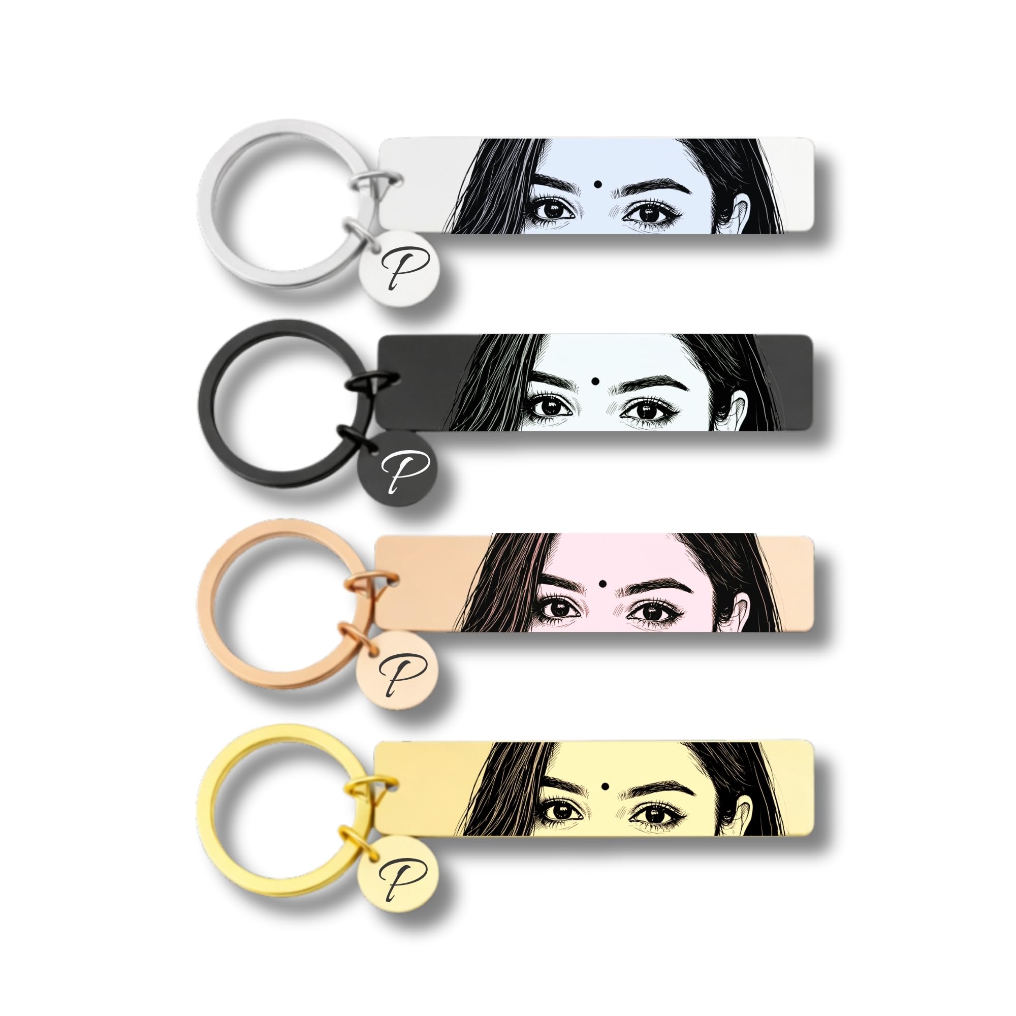 Personalized Eye Photo Keychain with Custom Laser Engraved Name, Silver/Black/Rose Gold/Gold, Heart or Round Charm, Couple Gift-image-46