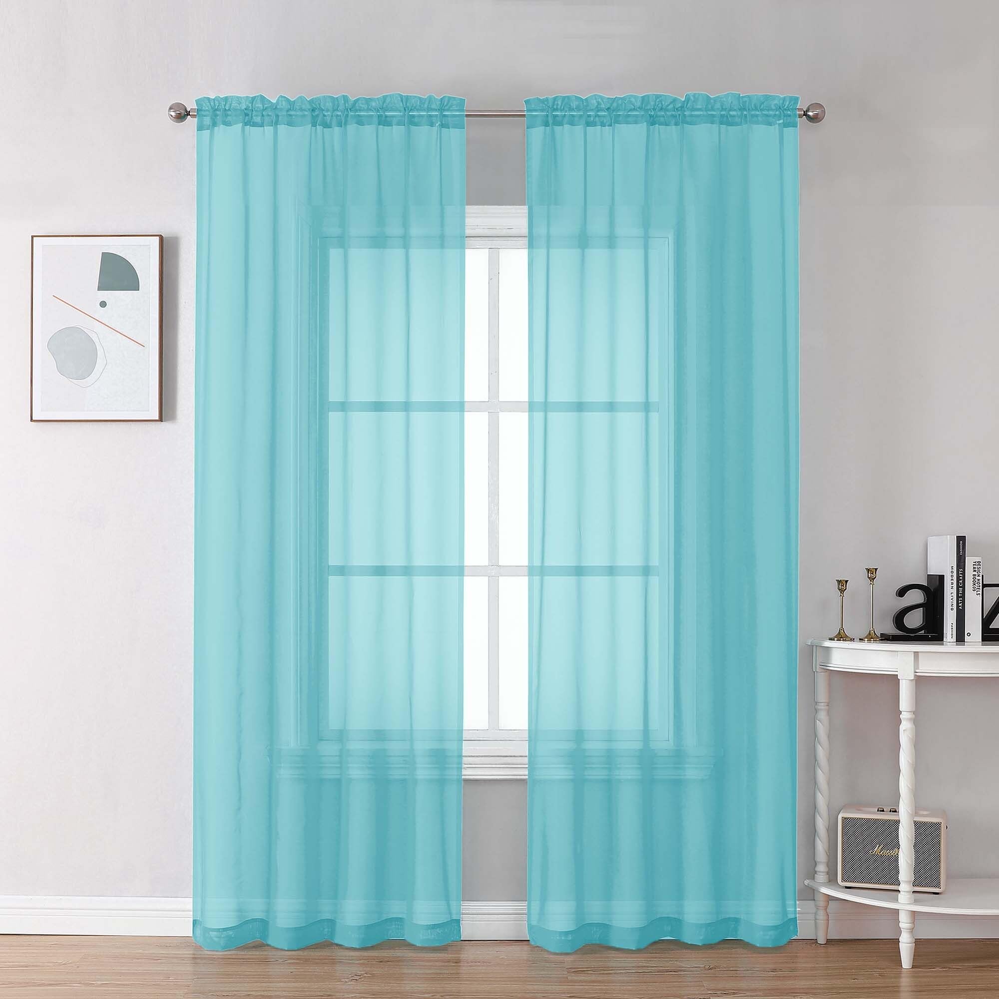 Chyhomenyc Sheer Aqua Curtains 90 inches Long 2 Panels, Light Filtering Soft Airy Solid Elegant Voile Window Treatment Drapes for Bedroom Living Room, 42Wx90L Inches