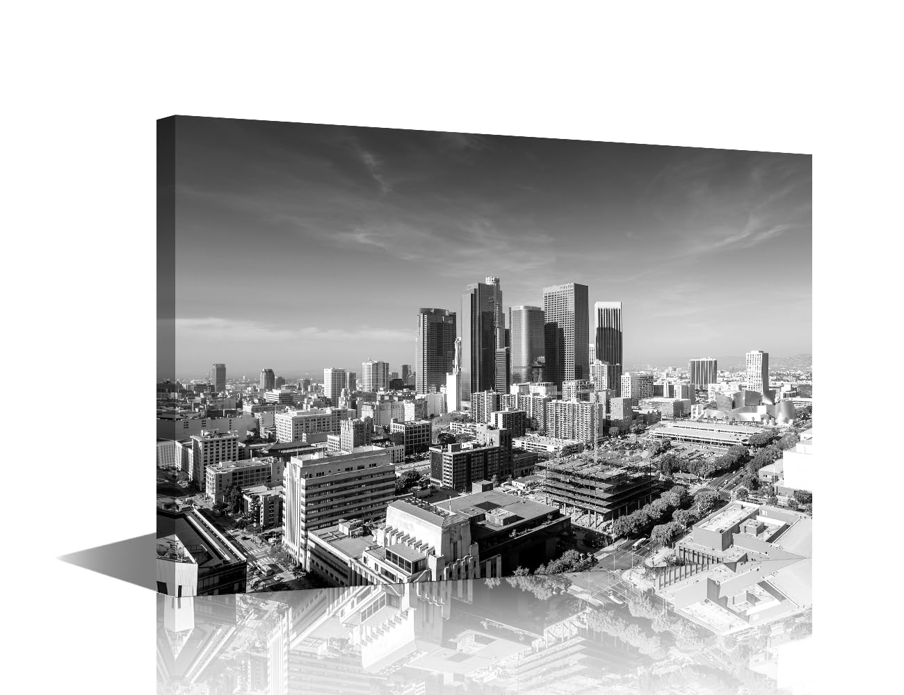 TISHIRON California Skyline Wall Decorations for Living Room City Landscape Black and White Wall Art Skyscraper Panoramic Wall Painting 1 Piece La Los Angeles Home Decor Framed Ready to Hang 24x16 in