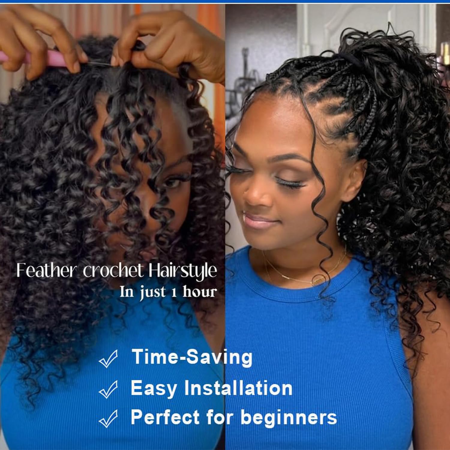 Deep Wave Knotless Pre-Separated Crochet Hair Extensions Human Hair Crochet Hair Natural Black Feather Crochet Extensions De Cheveux Cheveu Humain 16 Pouces 100g