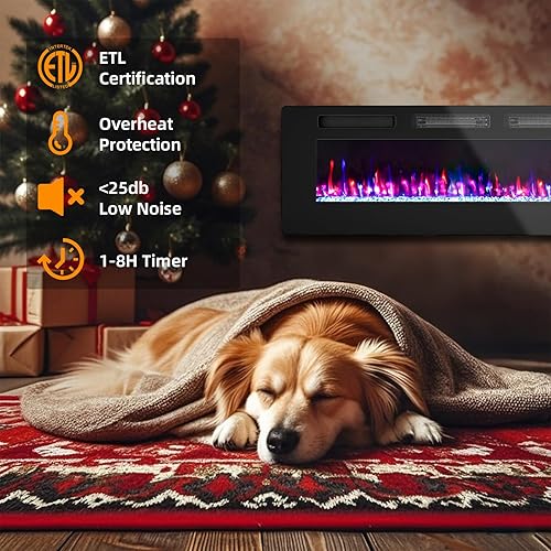 Miniatura 8 de Zionheat Chimenea eléctrica de pared de 72 pulgadas para sala de estar, chimenea independienteinsertosmontado en la pared con control remoto,