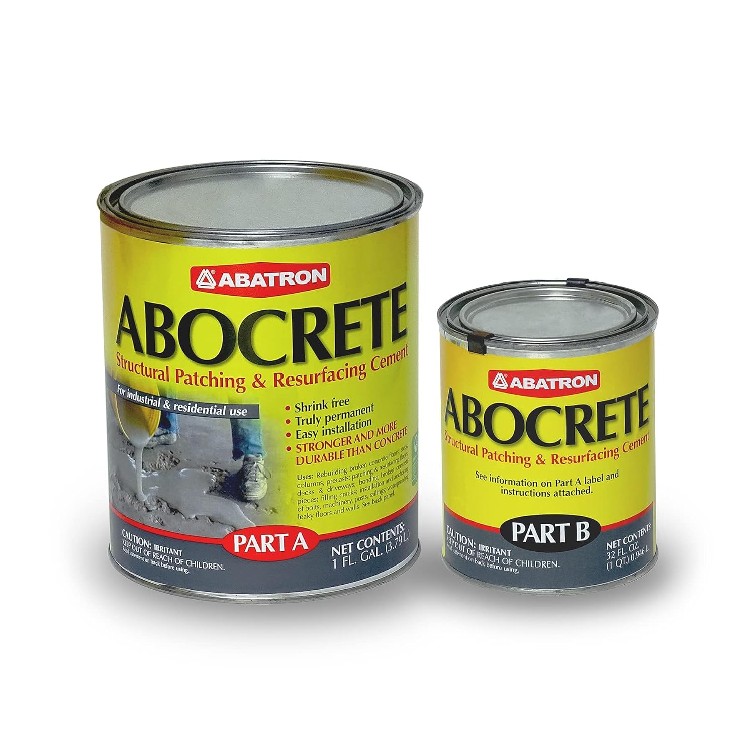 ABATRON Abocrete Kit - Self-Leveling Concrete Epoxy Patching and Filling Compound - Concrete Repair and Cement Crack Filler Kit - with or Without Sand - Light Gray (Sand Included, 1.25 Quarts)