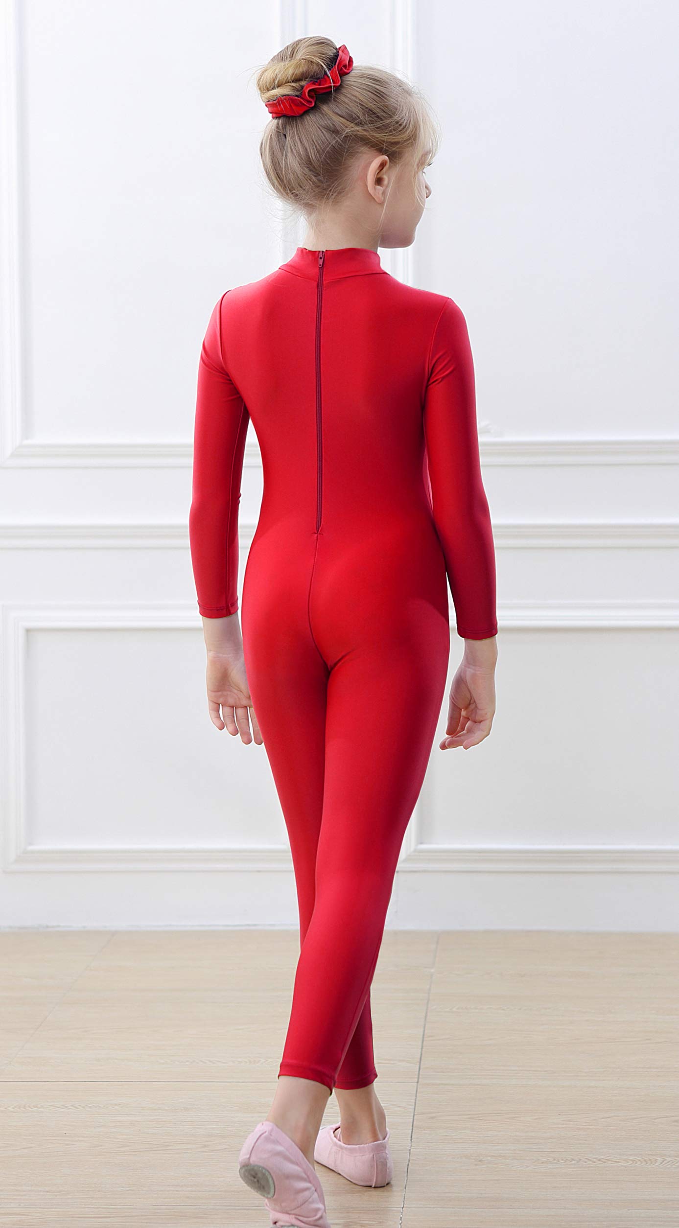 Kids Girls One Piece Spandex Unitards, Long Sleeve Turtleneck Unitard, Full Body Catsuit, Dance